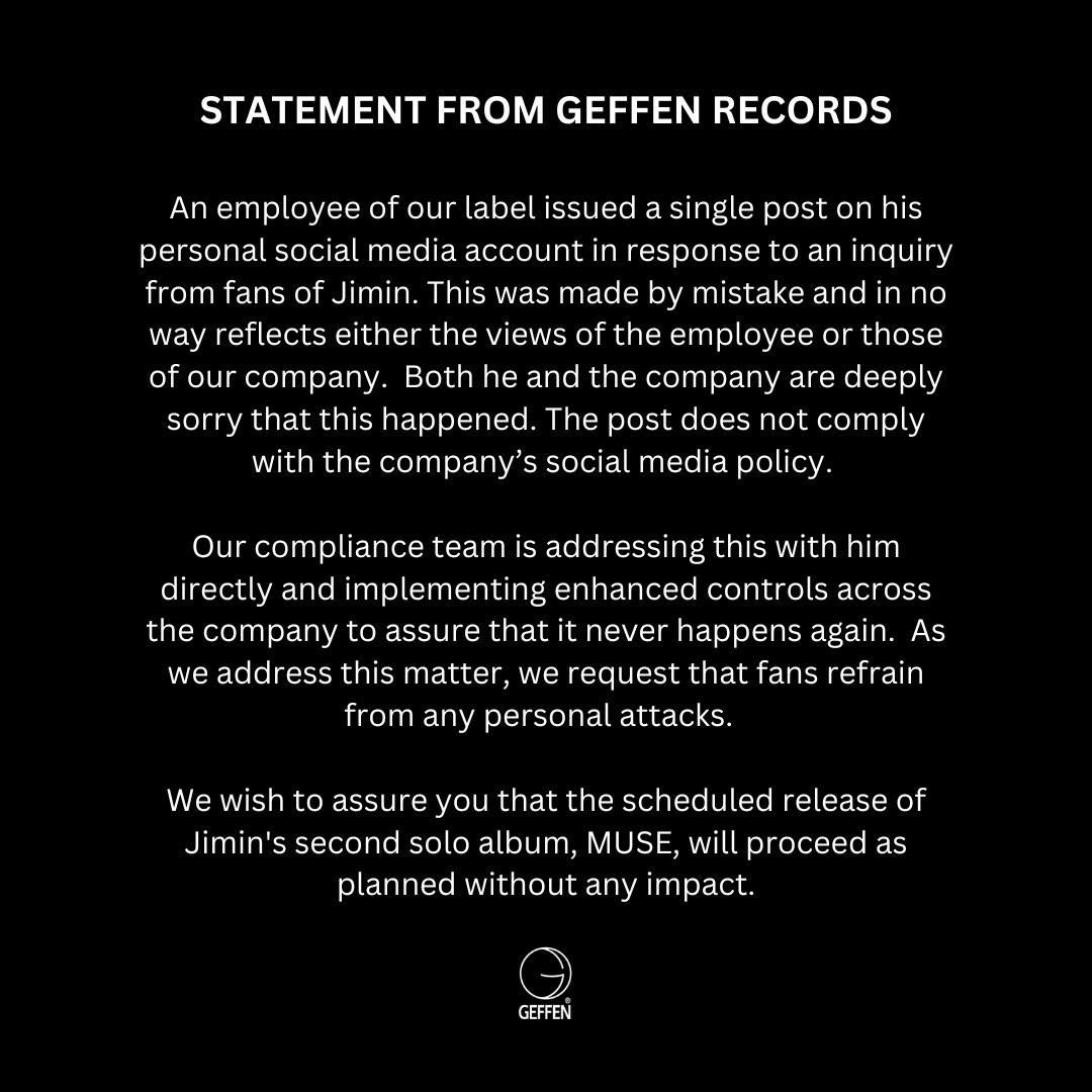 Geffen Records issues statement regarding employee’s social media post