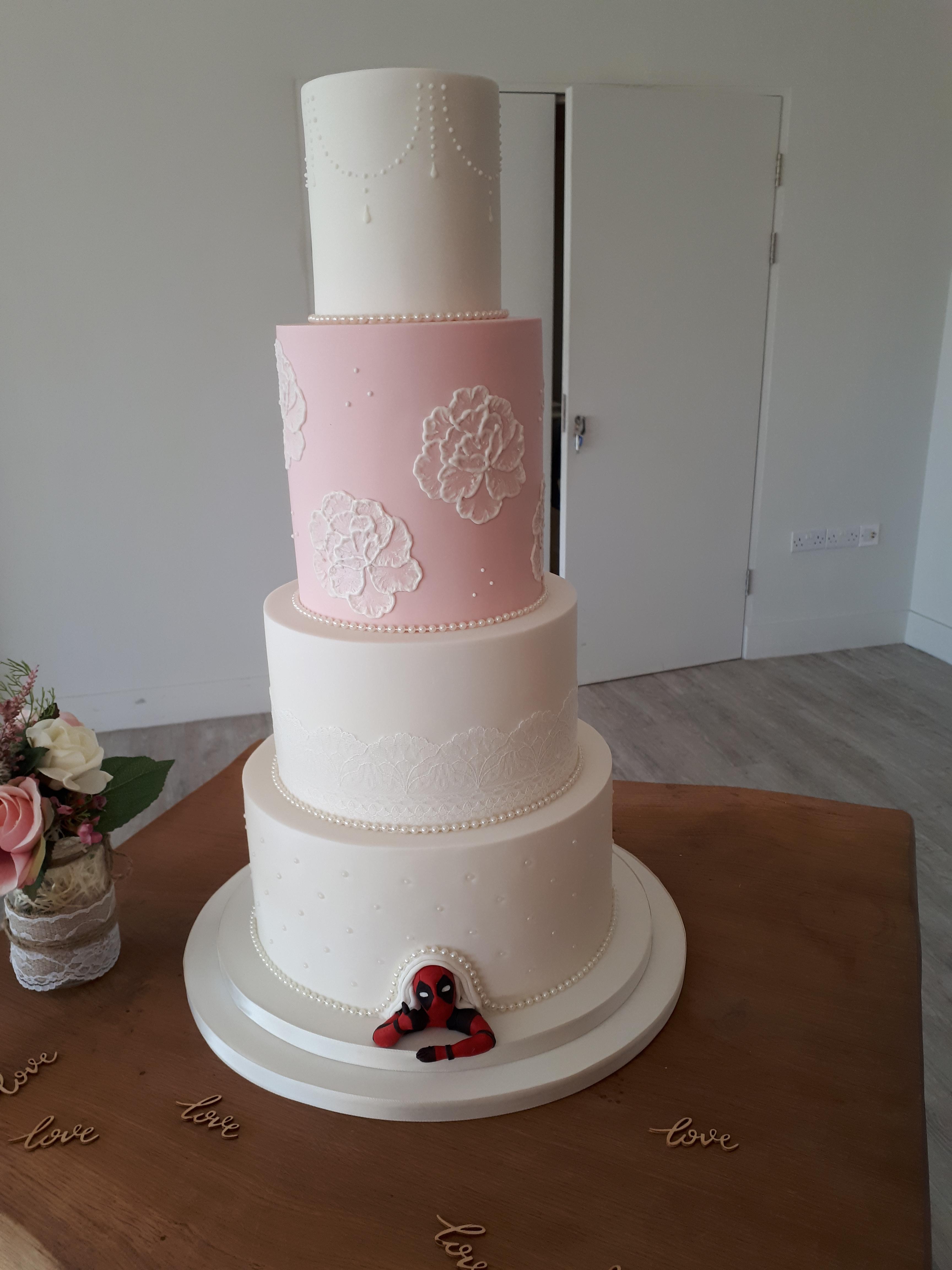 Wedding cake with added Deadpool deadpool