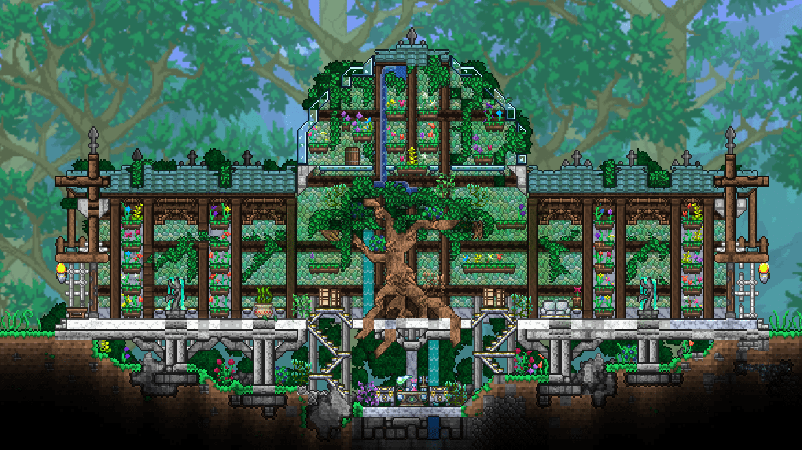 Just finished my herb greenhouse build for my master mode playthrough r/Terraria