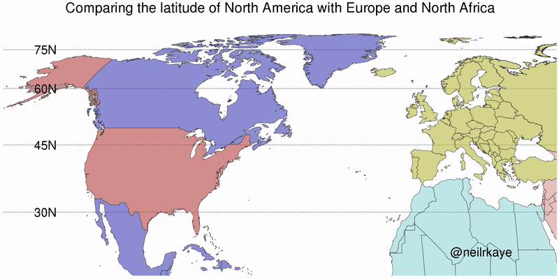Map Of North America And Europe Comparing the latitude of Europe and North America educationalgifs