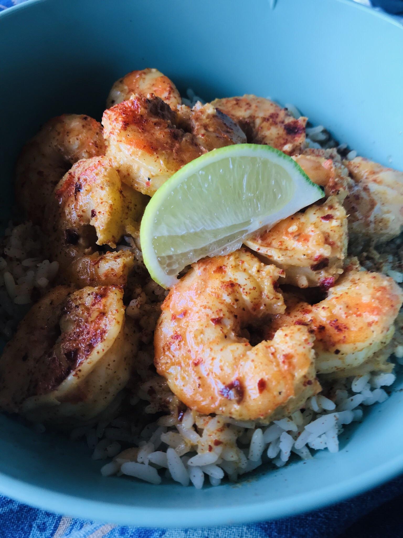[OC] I made my own original recipe for coconut curry shrimp and rice. FoodPorn