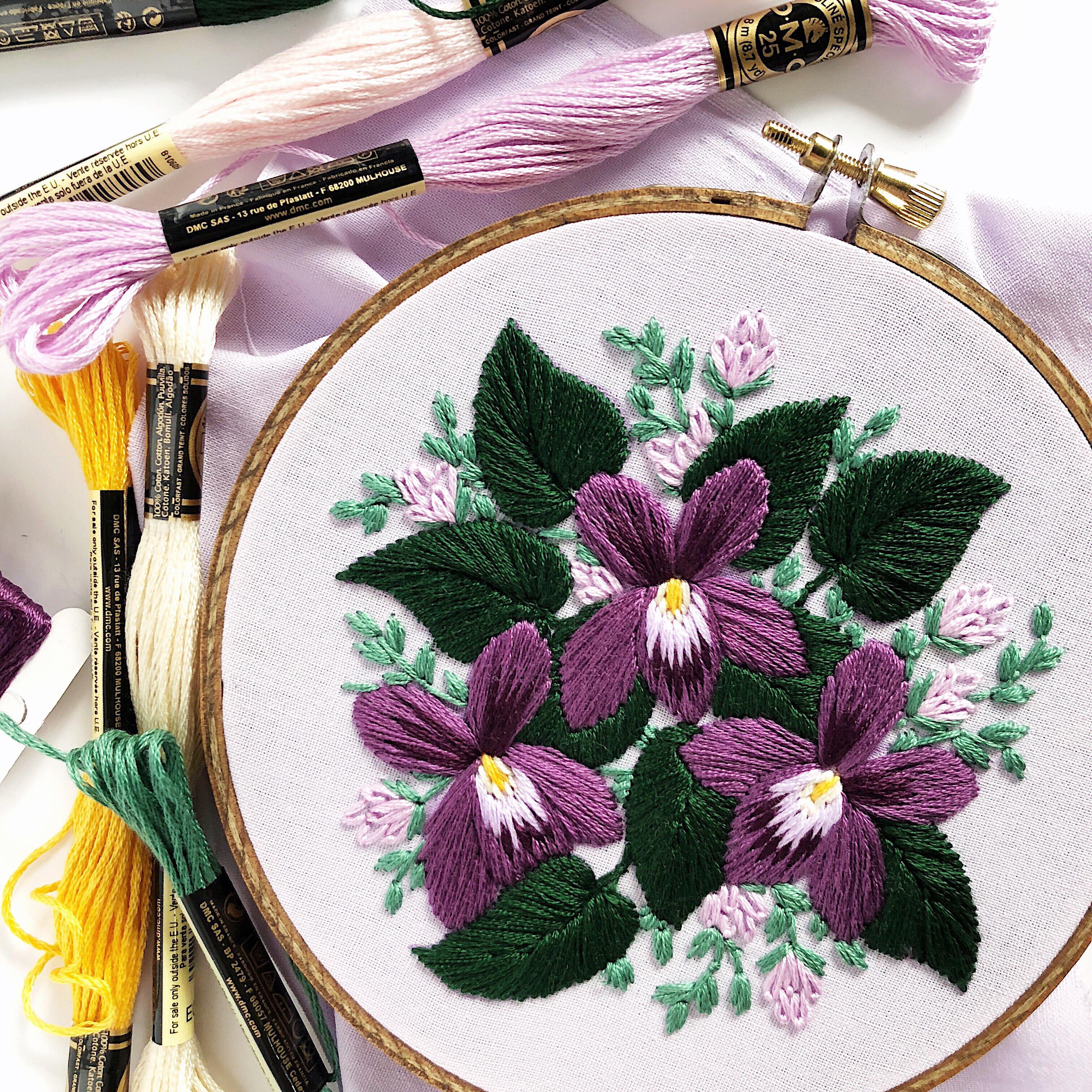 Some embroidered violets, for my 3 month old daughter named Violet! r