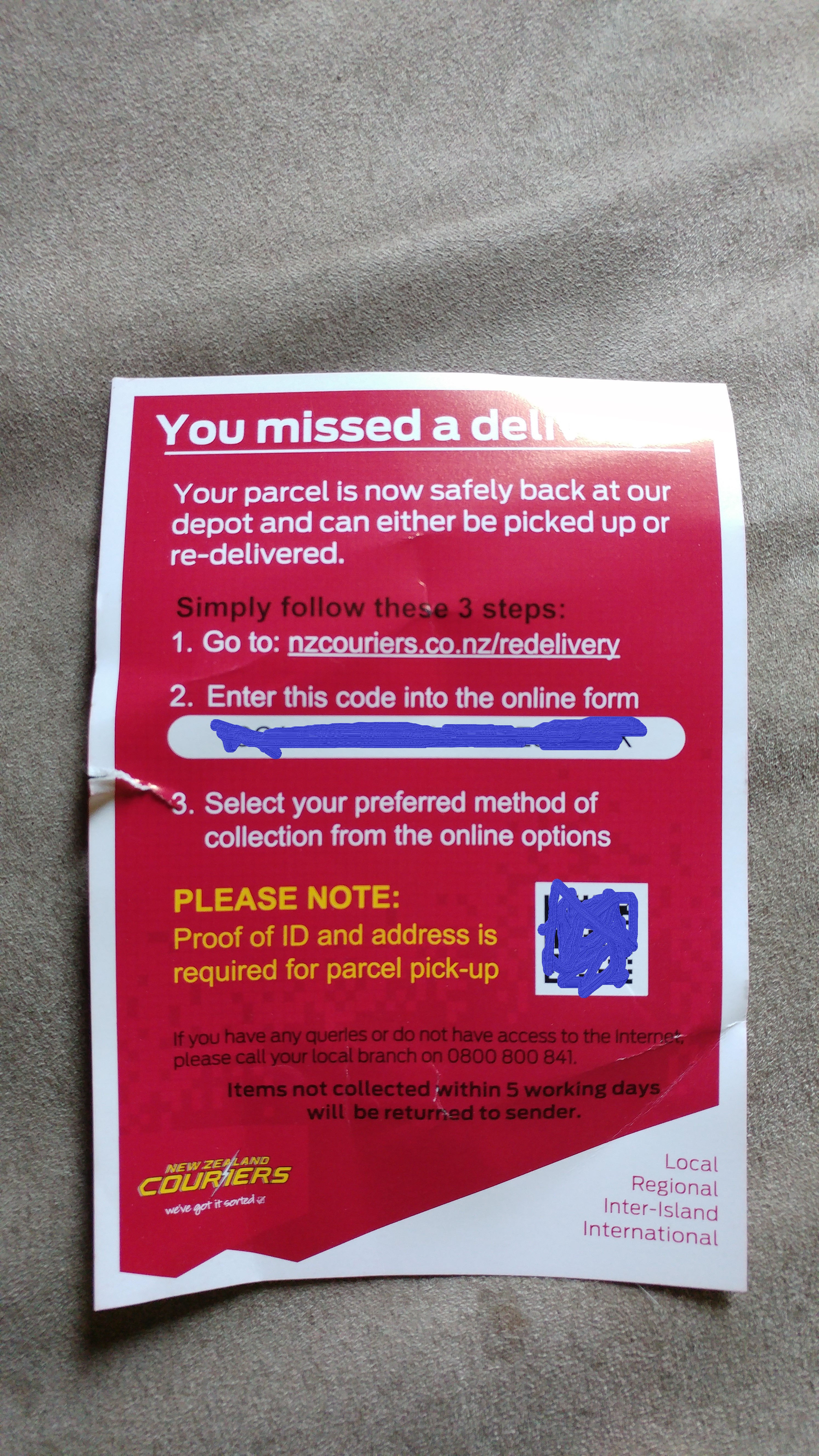 NZ Couriers new missed delivery cards dont tell you who the package is actually for. newzealand