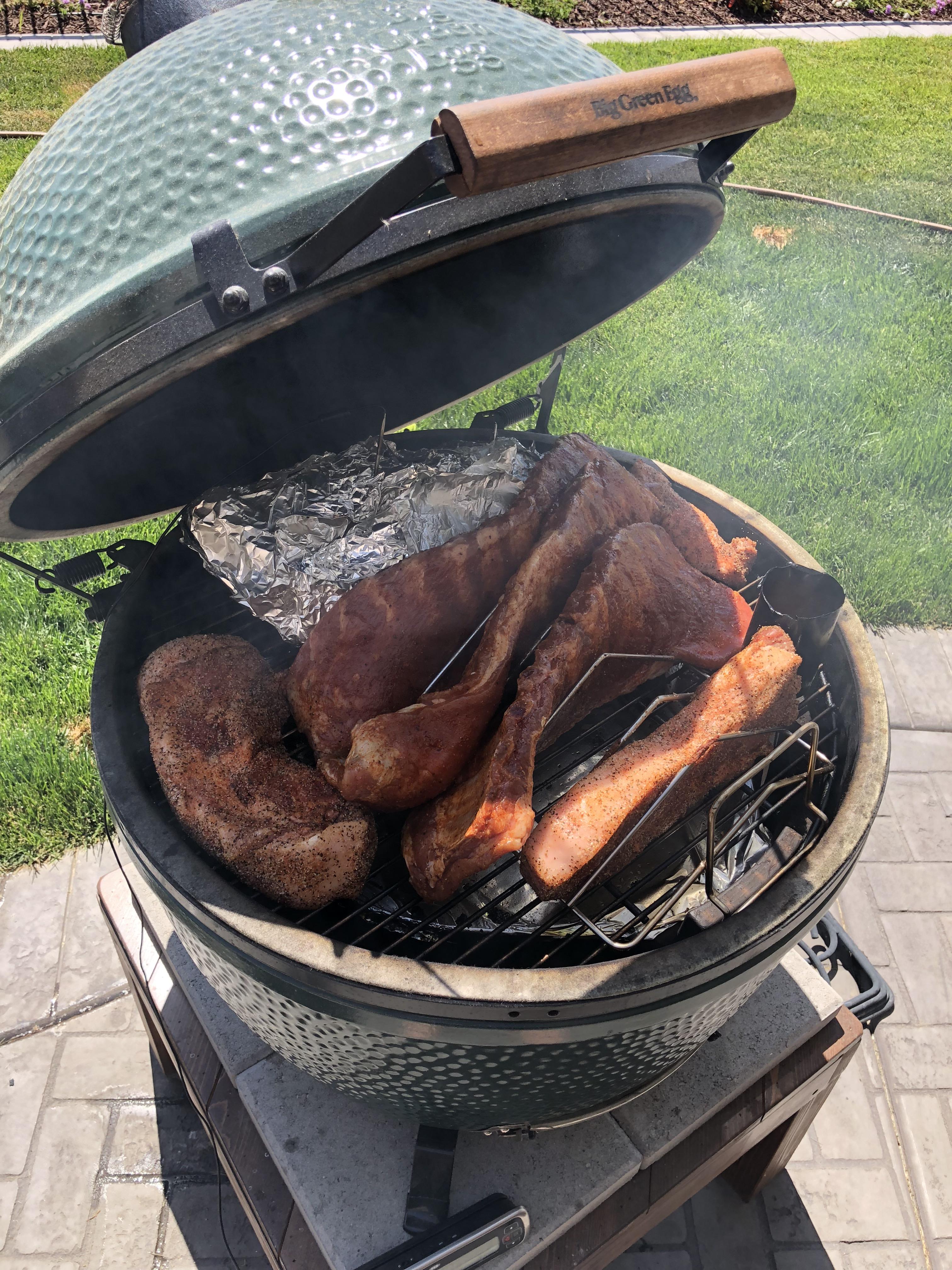 Brisket, 3 racks of ribs, and 2 pork shoulder steaks. The XL got a