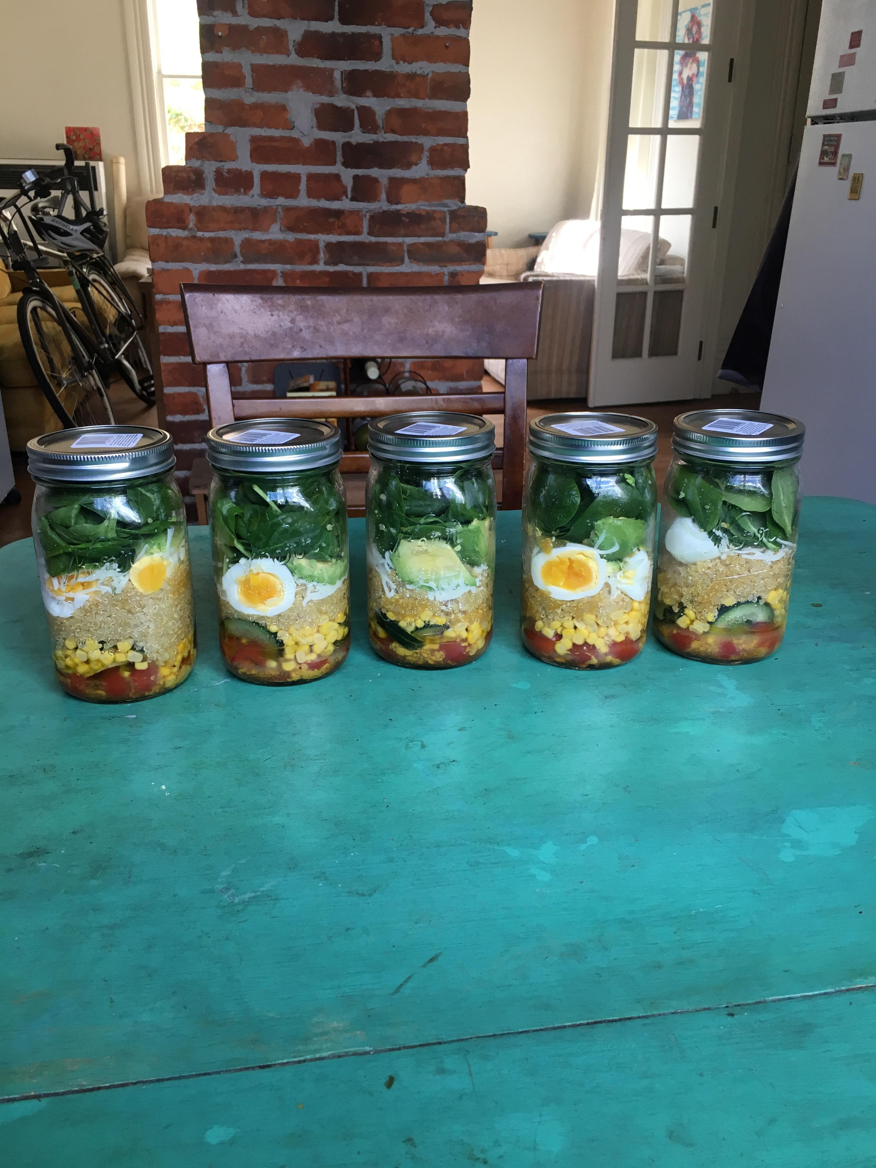 Mason jar salad prep ). With cherry tomatoes, cucumber, corn, quinoa