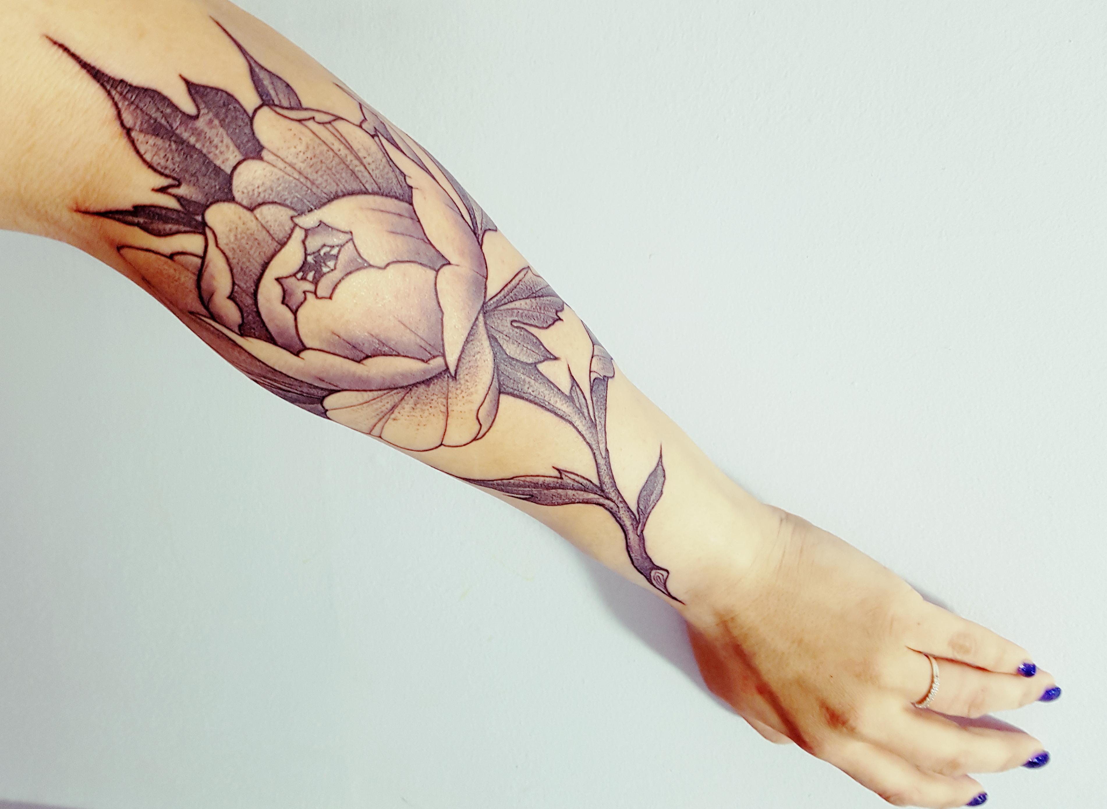 Peony by Brian Krahn, Winnipeg MB, Noir Ink r/tattoos