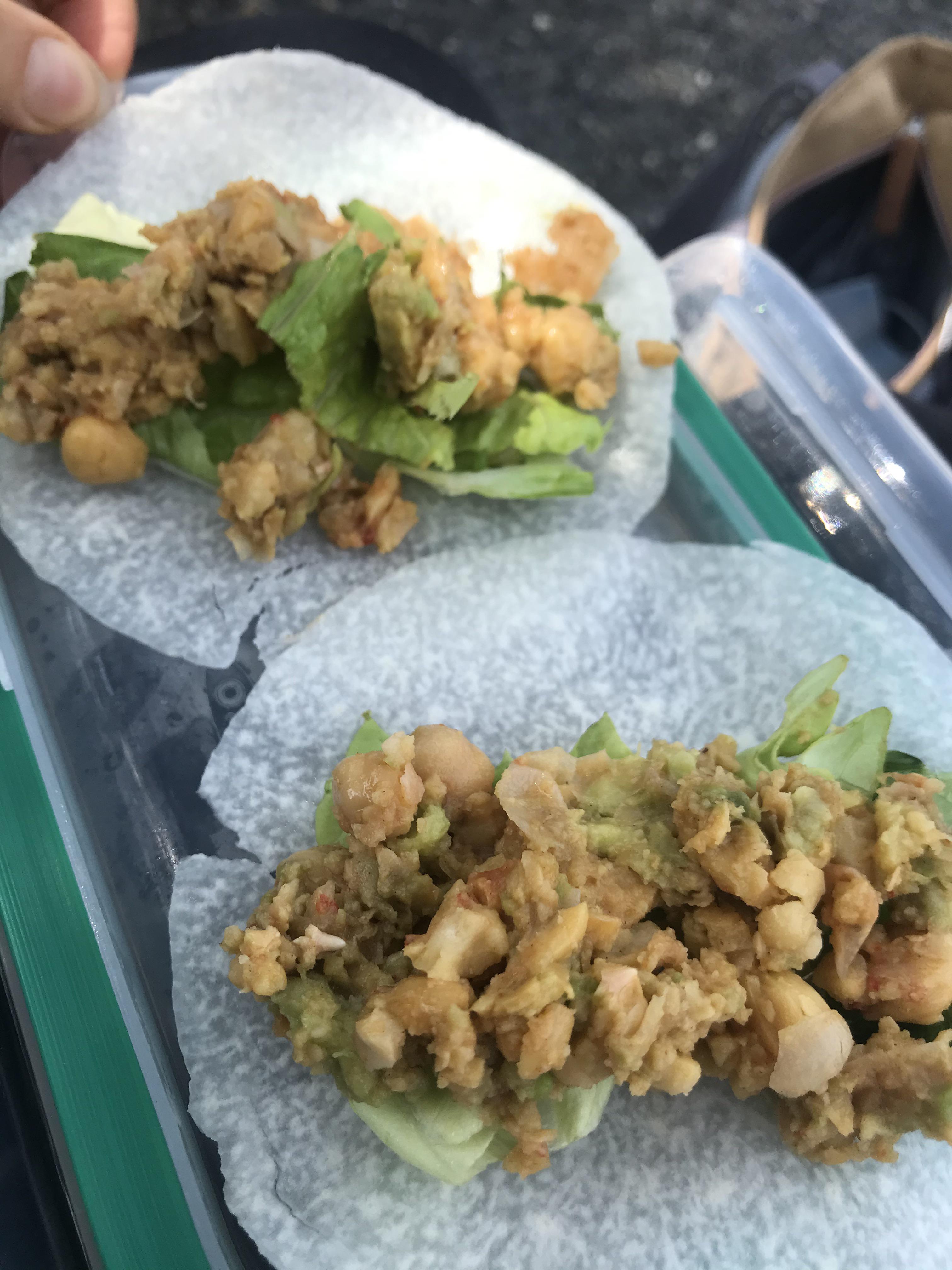 Parking lot work lunch Jicama wraps with chickpea salad +hot sauce r