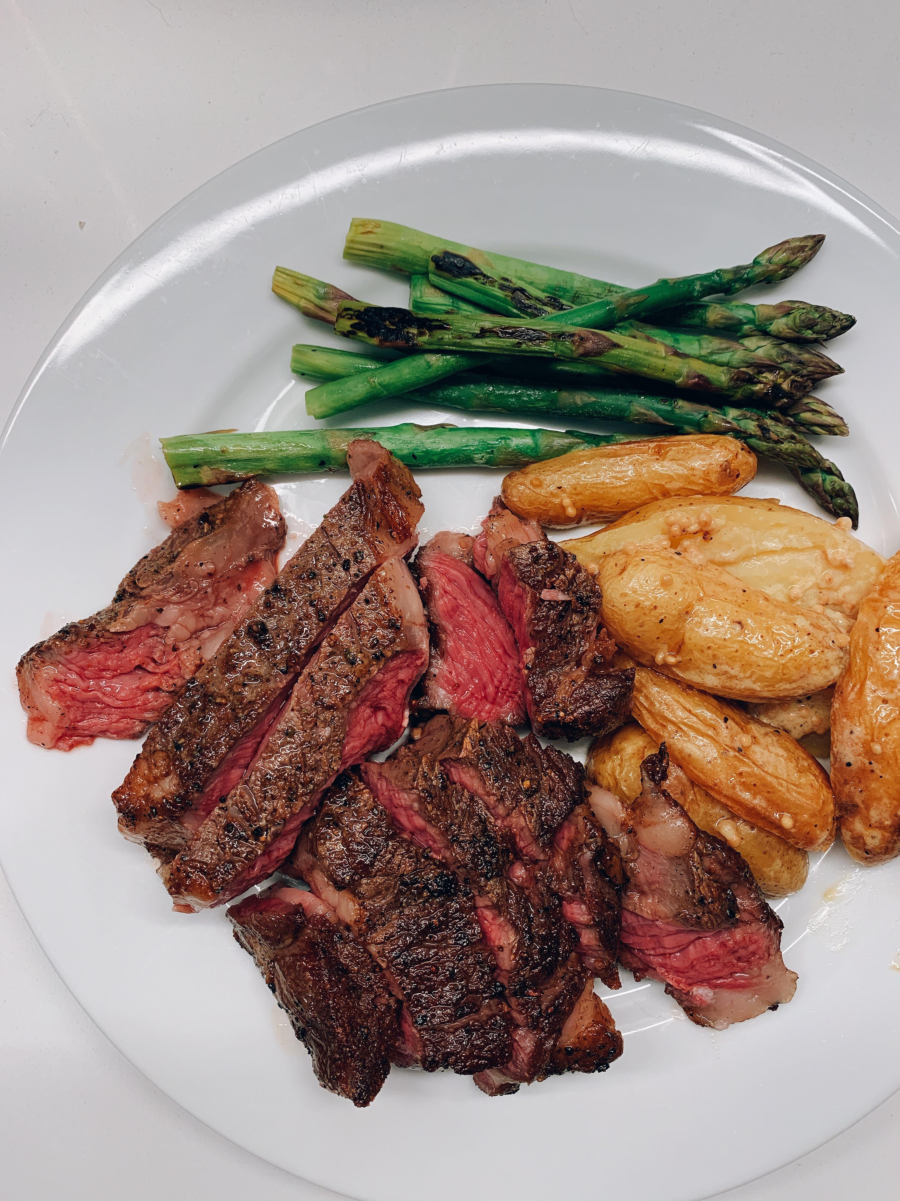 Dry Aged Ribeye, 130F for 1.5 hours. Seared on a cast iron skillet