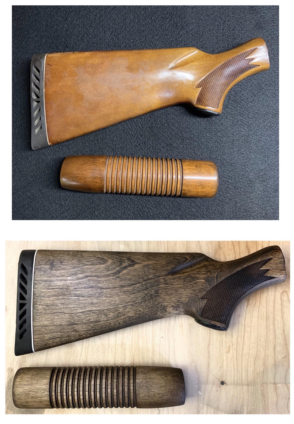 Refinished shotgun stock, before and after. r/woodworking