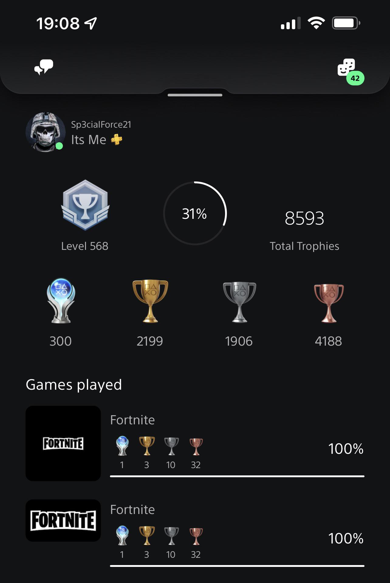 Achieved the Fortnite Platinum Trophy last night! 🤩🏆 r