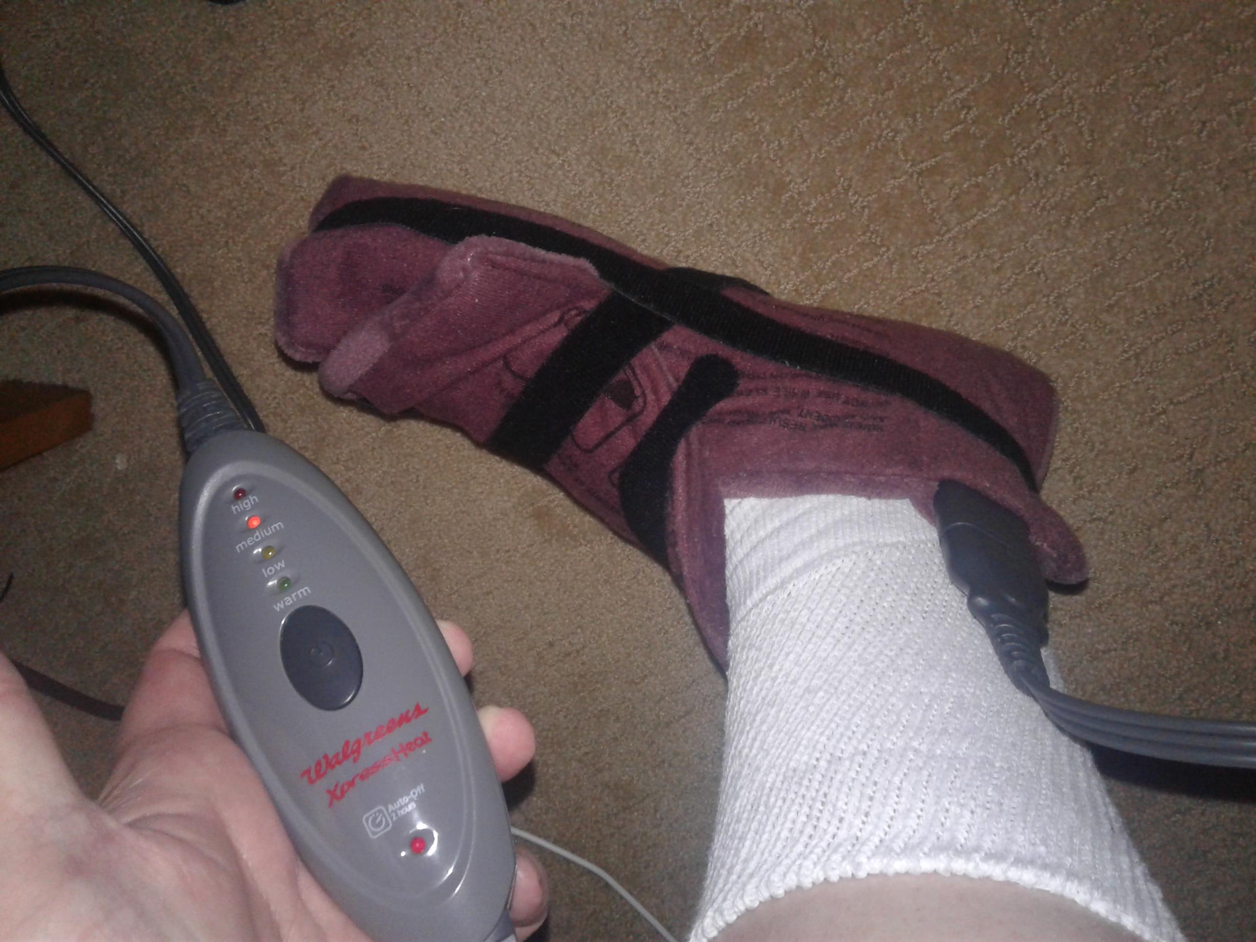 Hot pad with velcro straps. Hopefully this will raise the uric acid