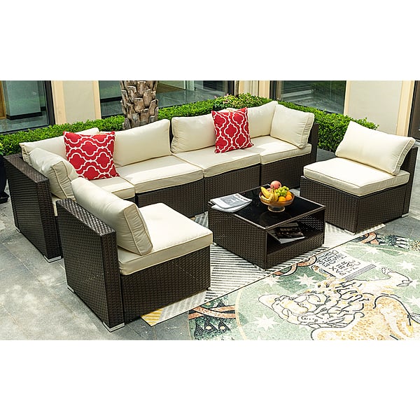 Patio Funrniture Outdoor Sectional Sofa PE Rattan Wicker set 7 Piece