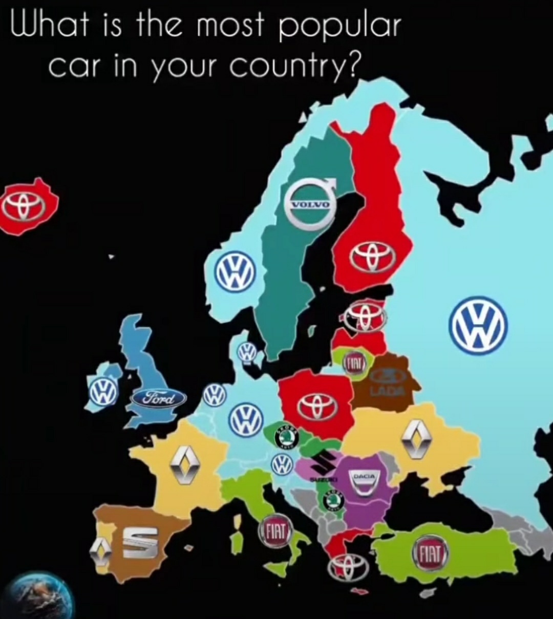 Most popular car in each European country MapPorn