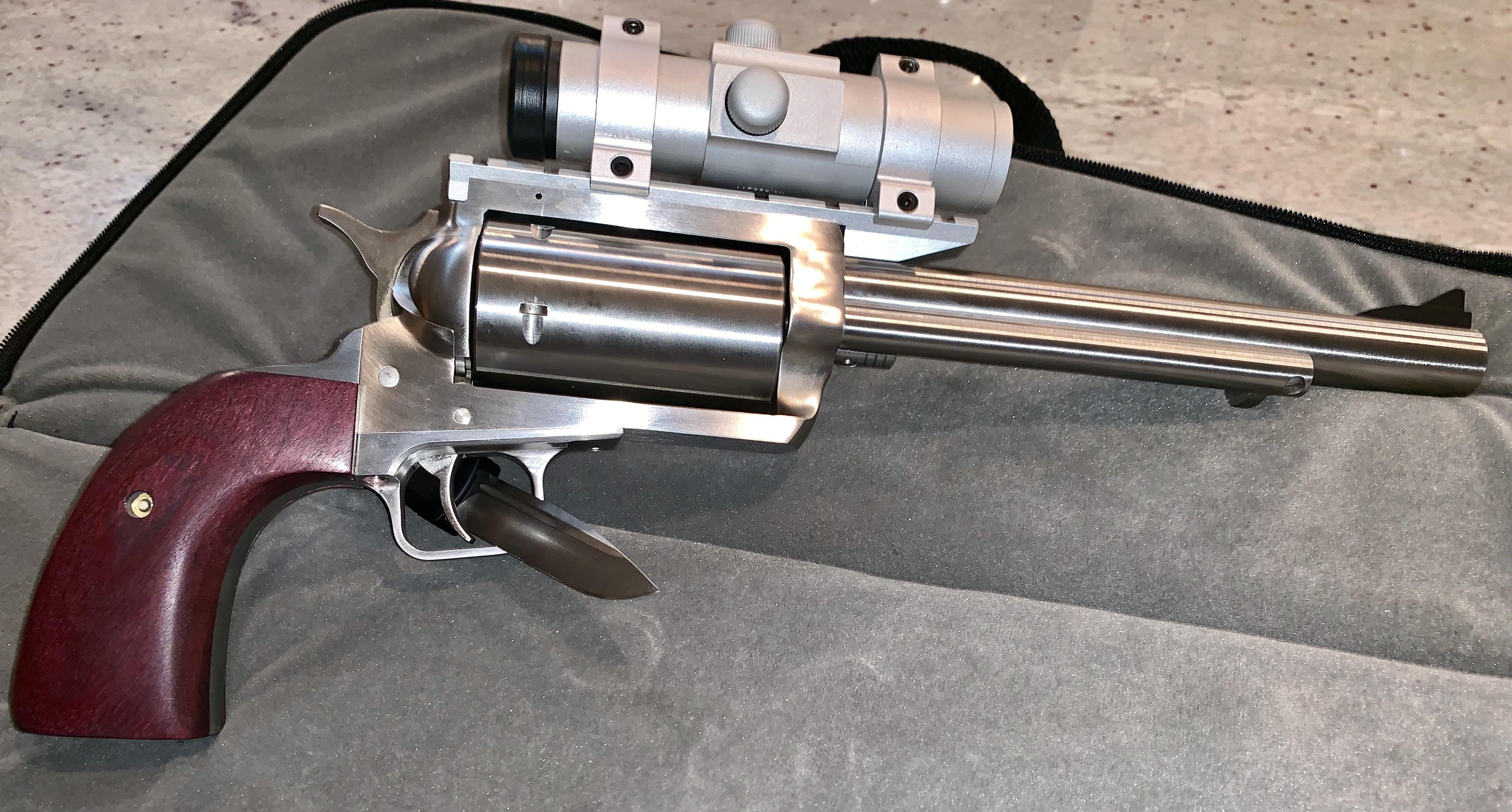 Wheelgun Wednesday—BFR 4570 Bisley. Custom purpleheart grips by JRH