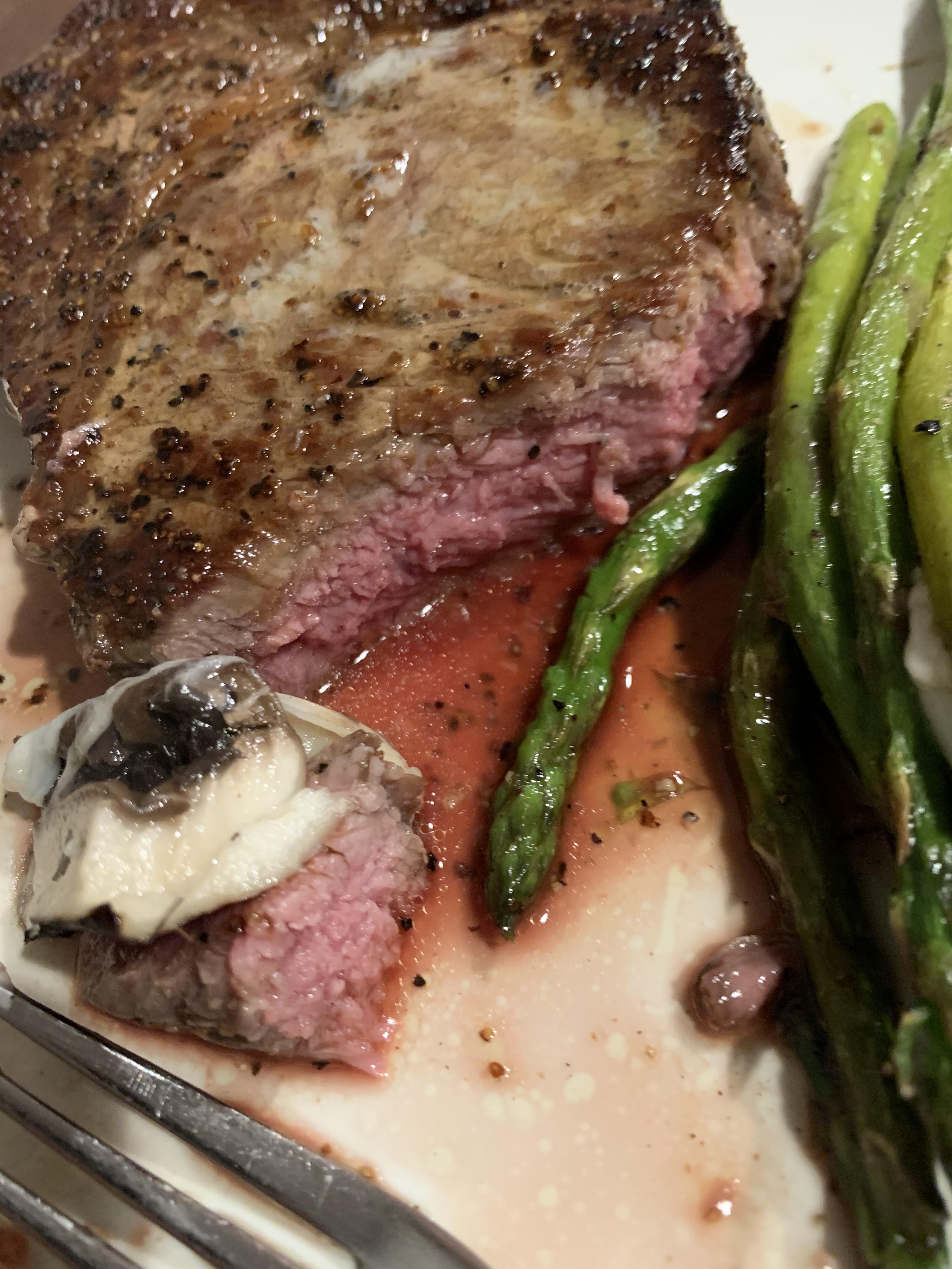 Love cast iron steak! Ribeye done on high heat (gas burner) 1.5 2