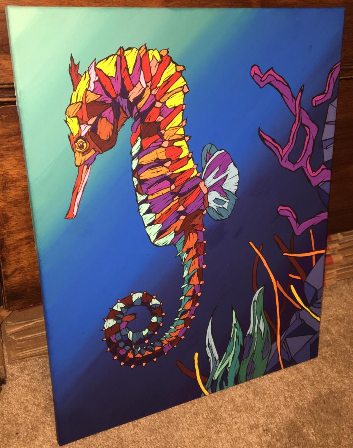 Seahorse Painting, Acrylic on canvas, 16x20, by me. r/painting