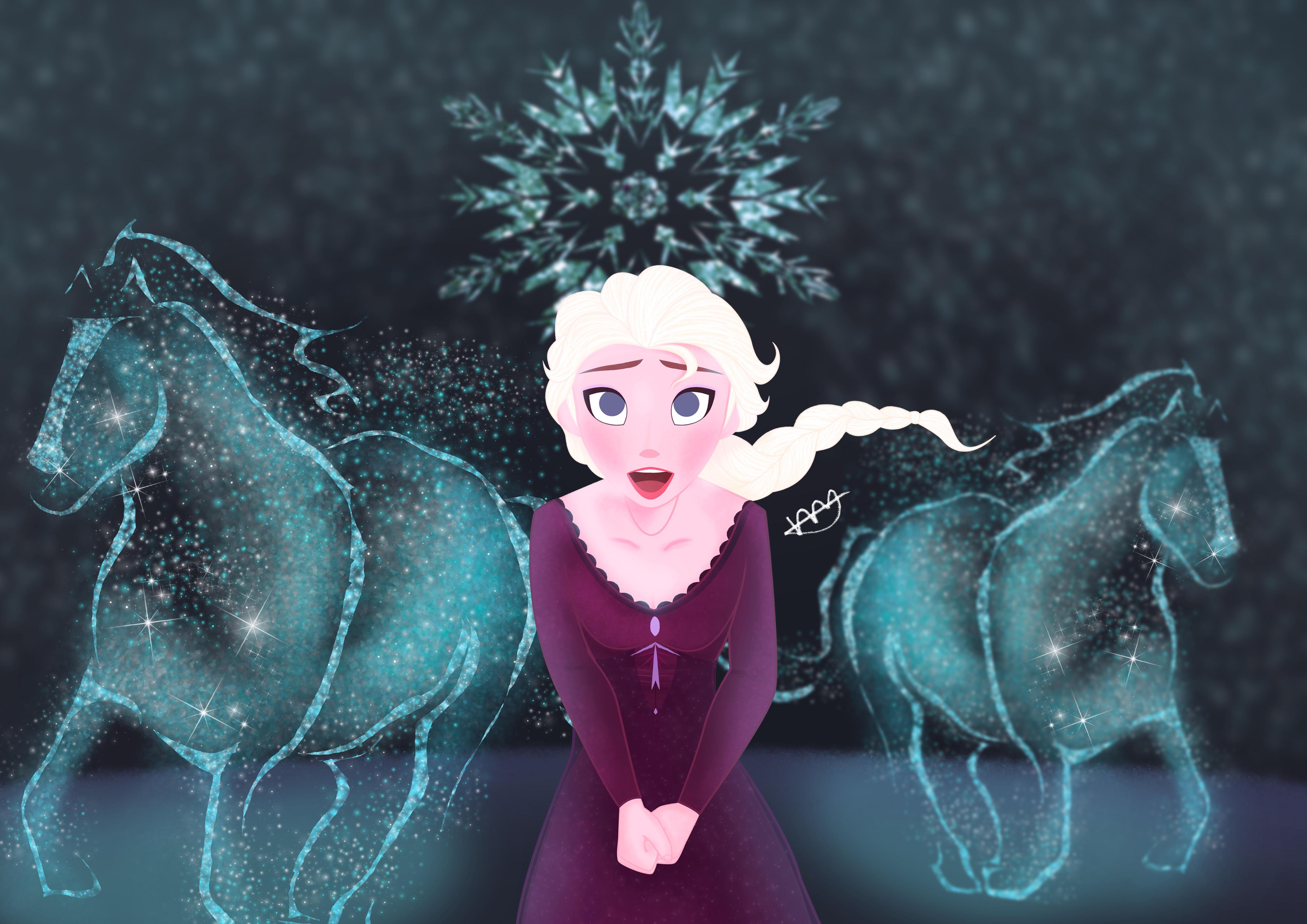 I’ve drawing Queen Elsa and the horse ) r/Frozen