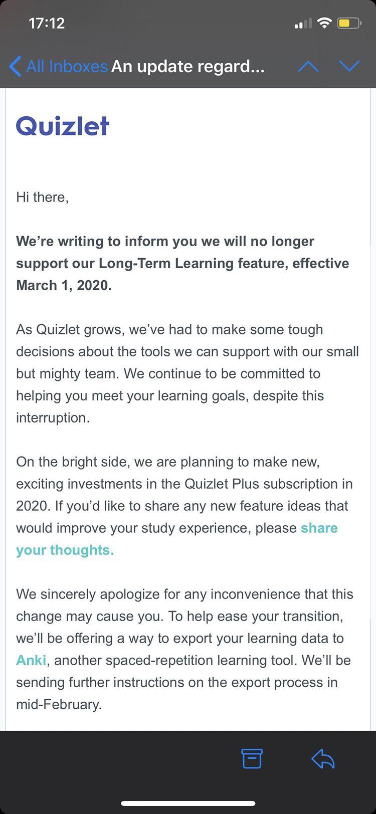 Quizlet adding Anki support? Discontinuing spaced repetition r/AnkiMCAT