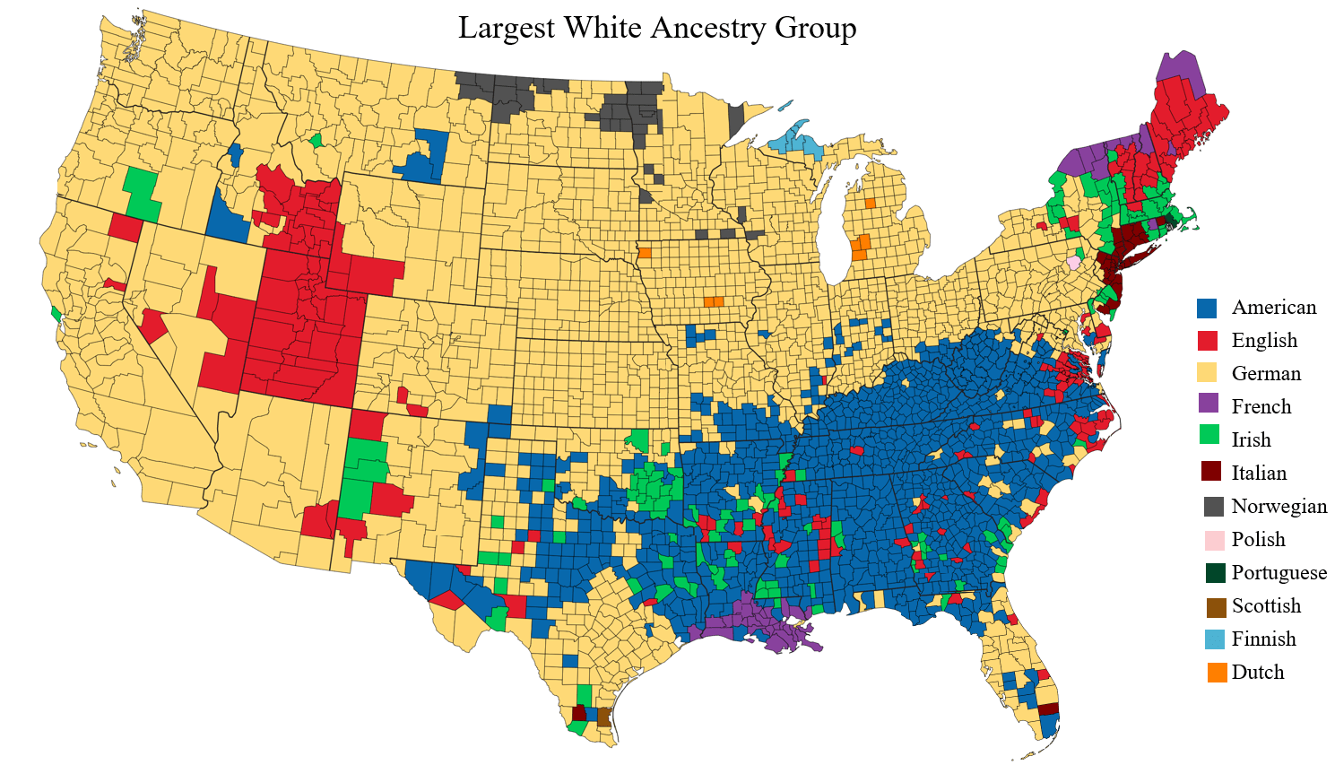 Largest nonHispanic White Ancestry Groups by County [1489x853] r/MapPorn