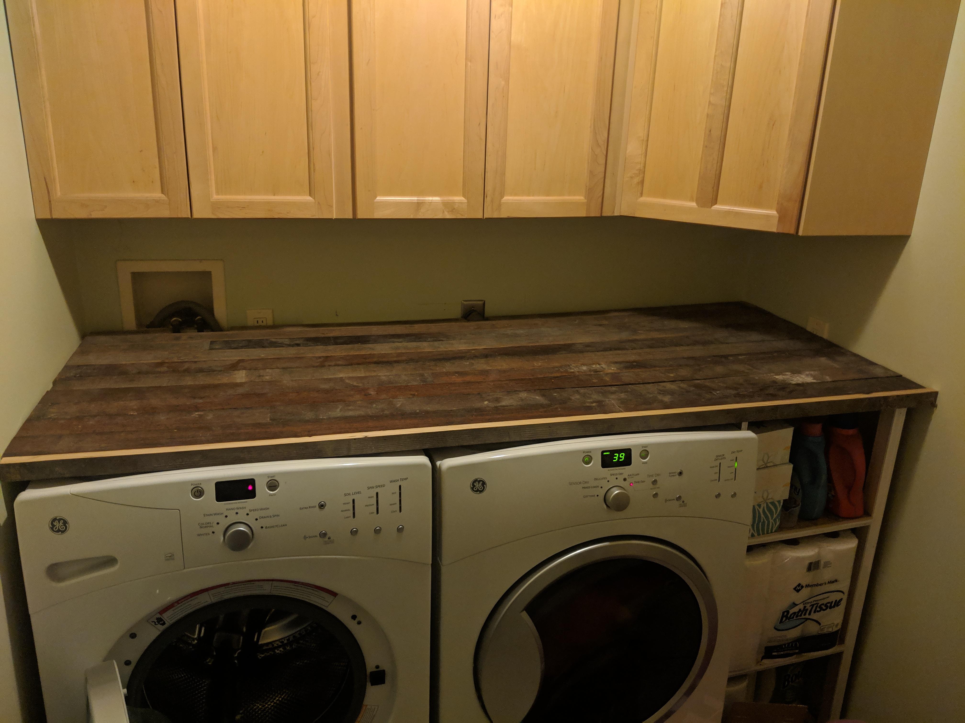 Made a quick laundry room shelf and counter using 100 reclaimed/ scrap