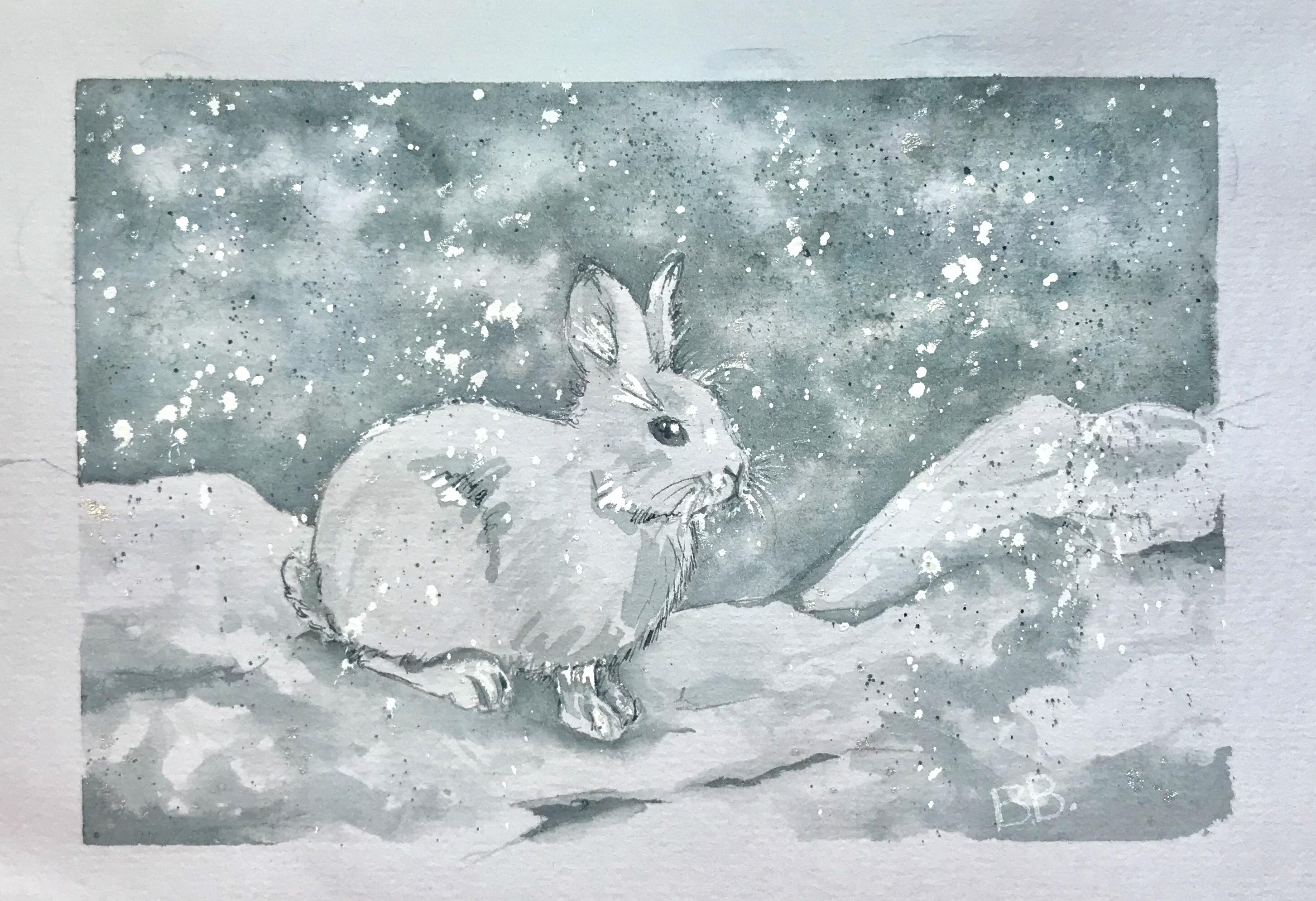 A new painting I made of a white bunny in the snow. Dr. Martin's dyes