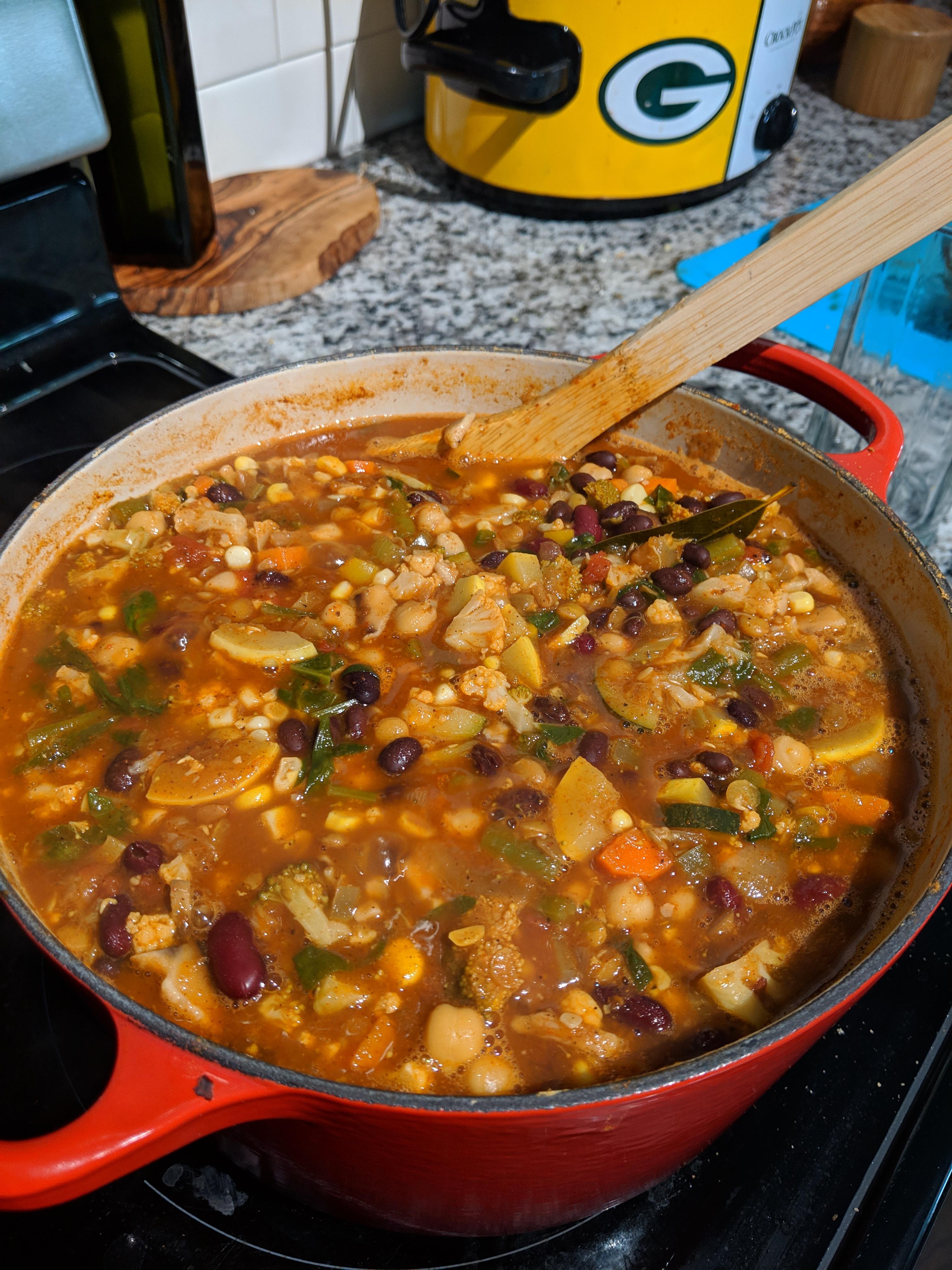 Vegetarian (vegan) chili! Loaded with lentils, beans, veggies and lots