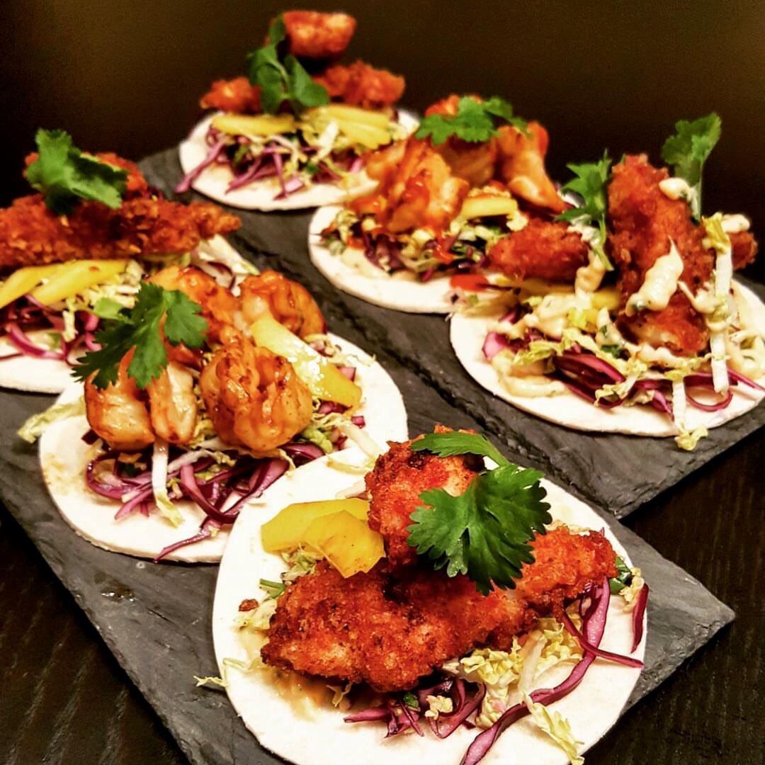 [Homemade] Ketchup Chip Crusted Fish and Shrimp Tacos r/food