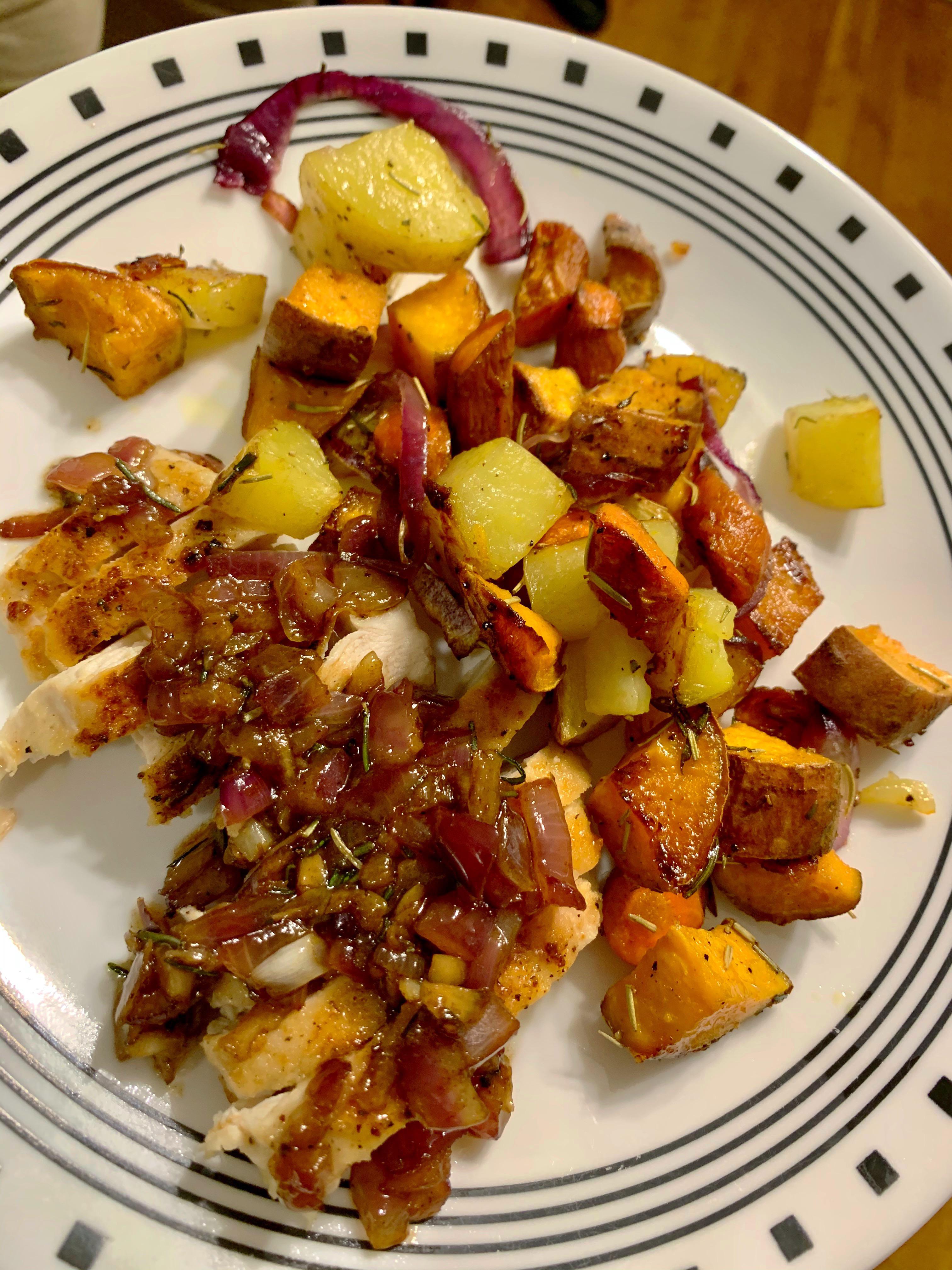 Everyplate garlic rosemary chicken and roasted root veggies. So yummy