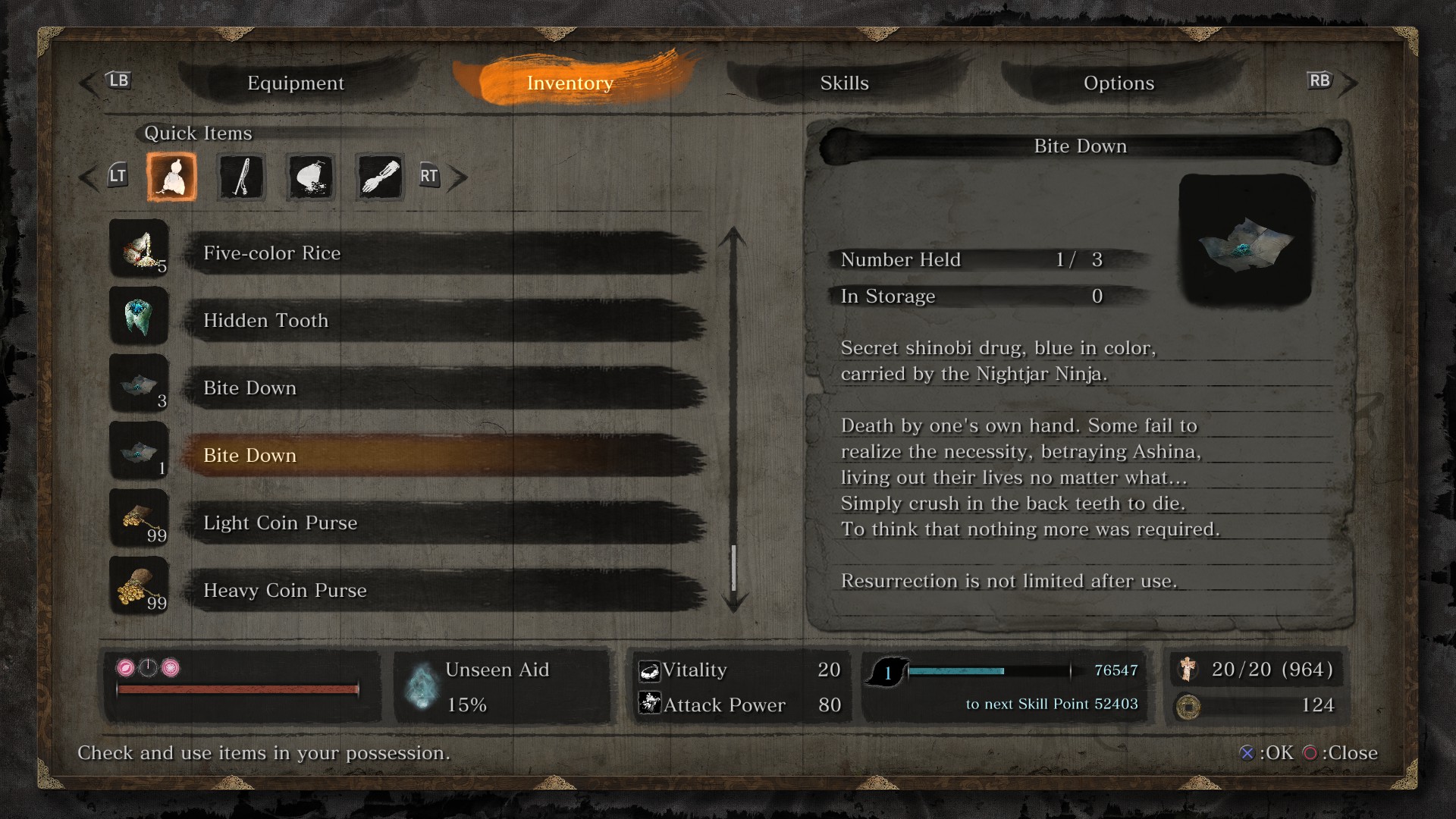 Where did I find this Bite Down with an alternate description? r/Sekiro