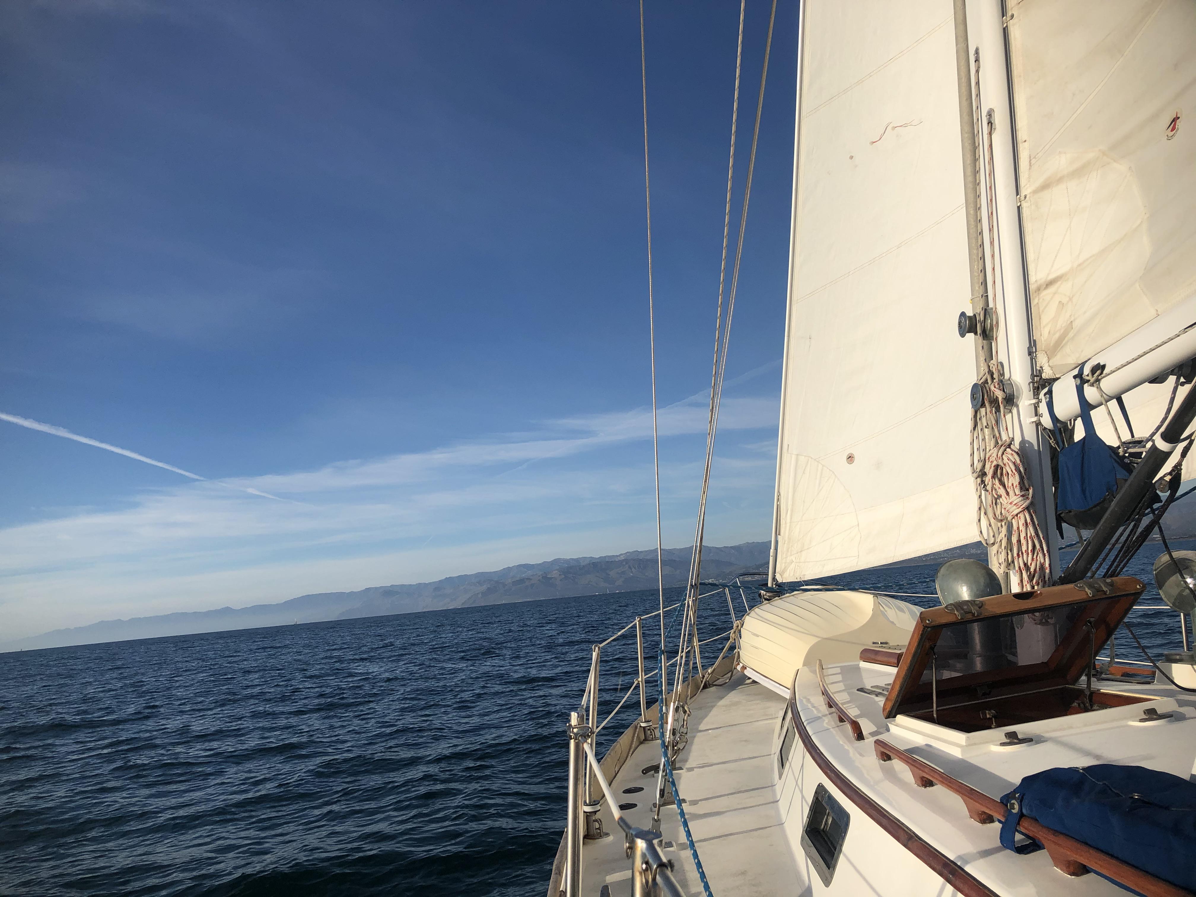 Sailing into Ventura harbor, our “home” until we cast off on our