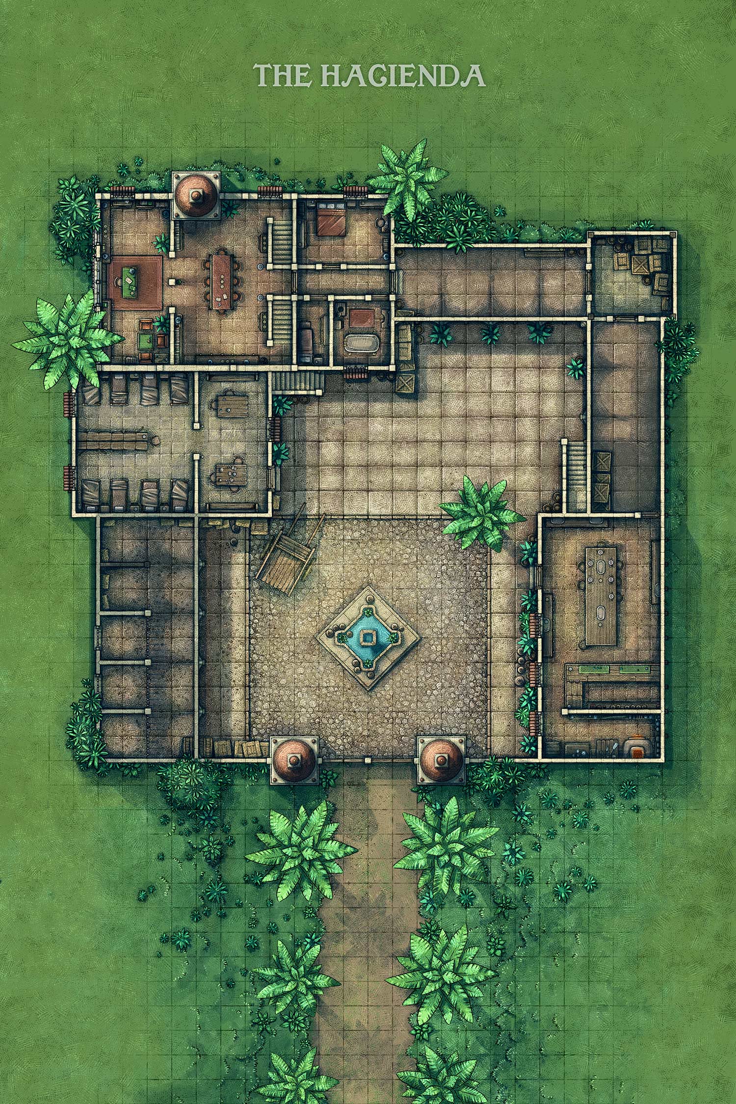 The Hacienda, courtyard and interior Battle Map 30x45 r/battlemaps