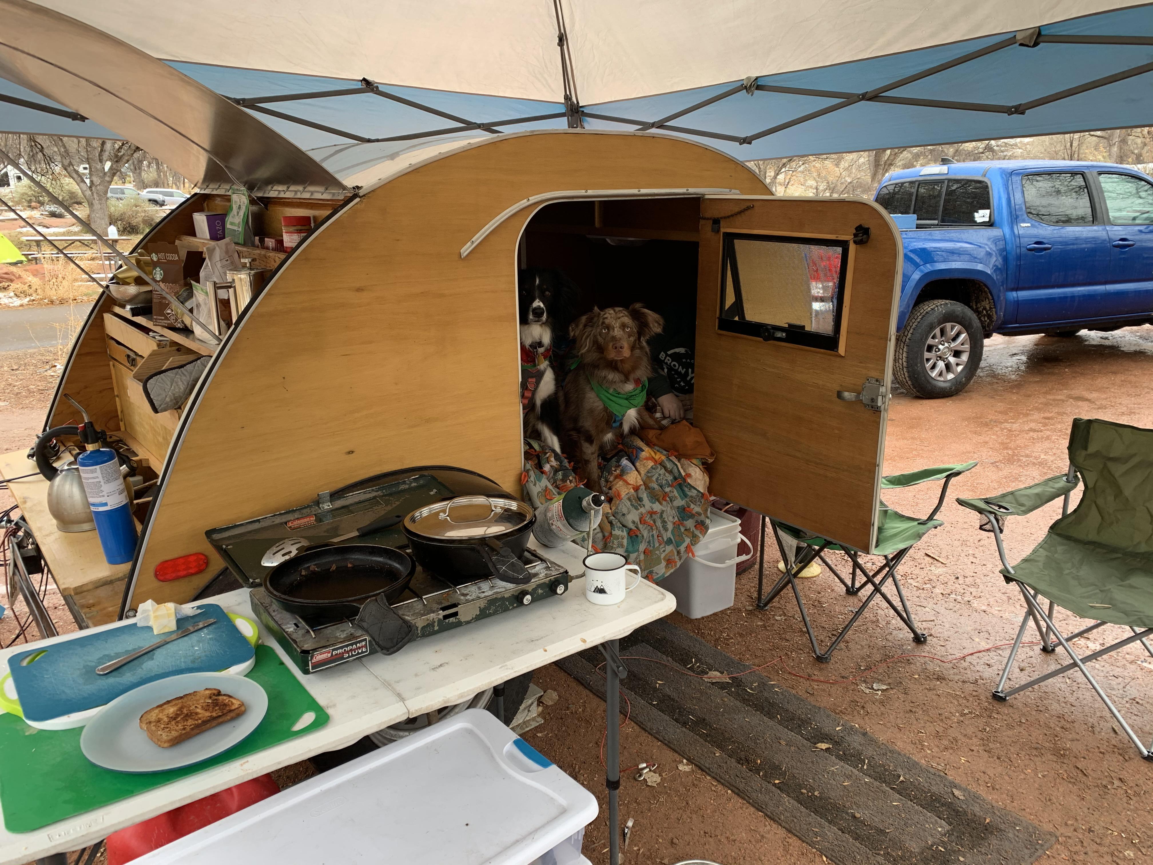 Things To Do In Zion For Christmas Breakfast while winter camping in our teardrop trailer in Zion National