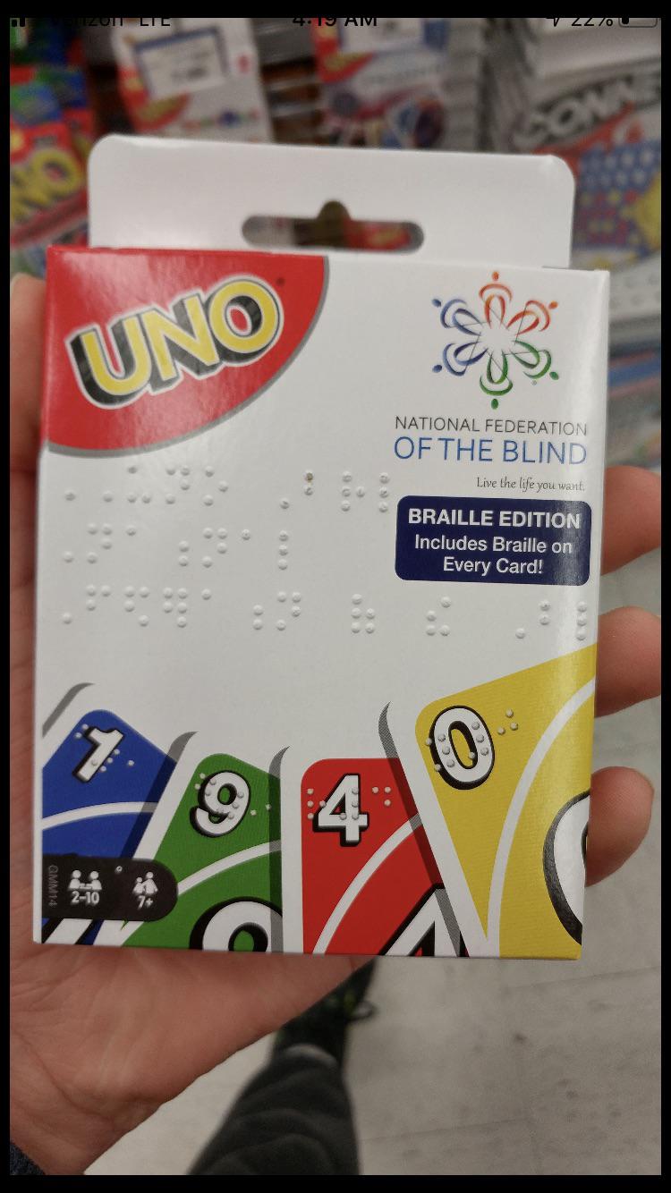 A deck of Uno cards designed for blind people. r/mildlyinteresting
