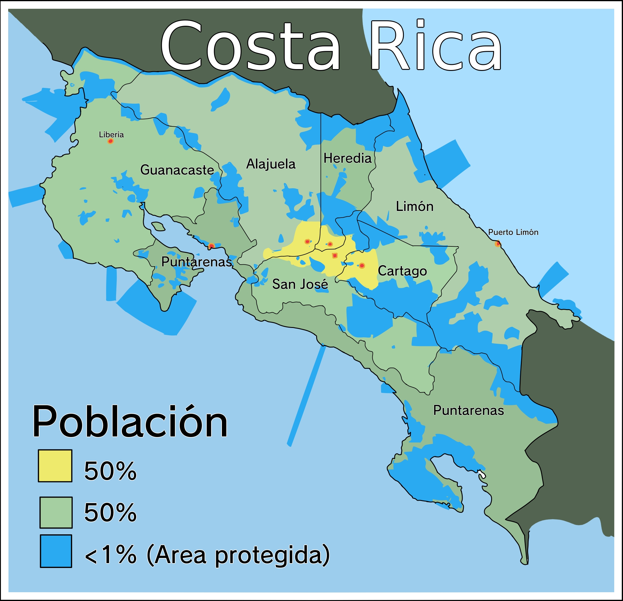 Half of Costa Rica's population (also protected areas) r/MapPorn