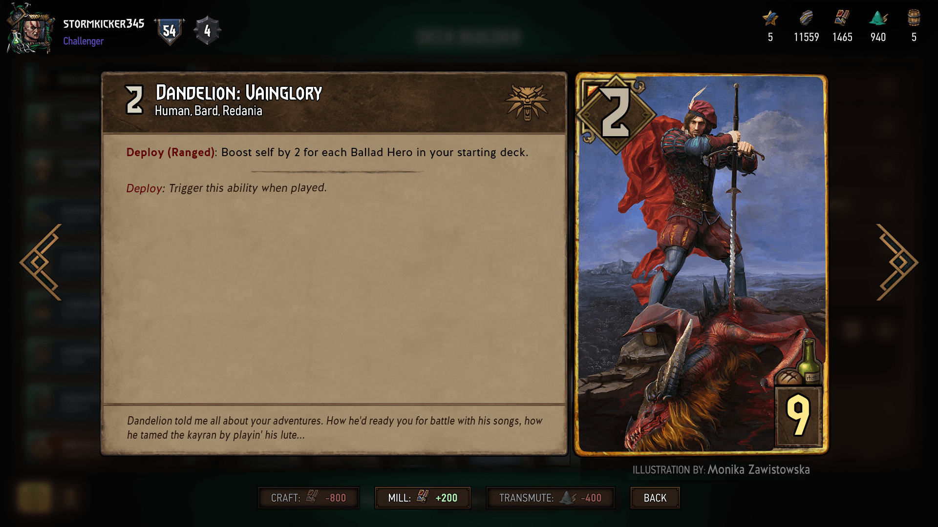 Dandelion Vainglory rework ( explanations in the comment section) r/gwent