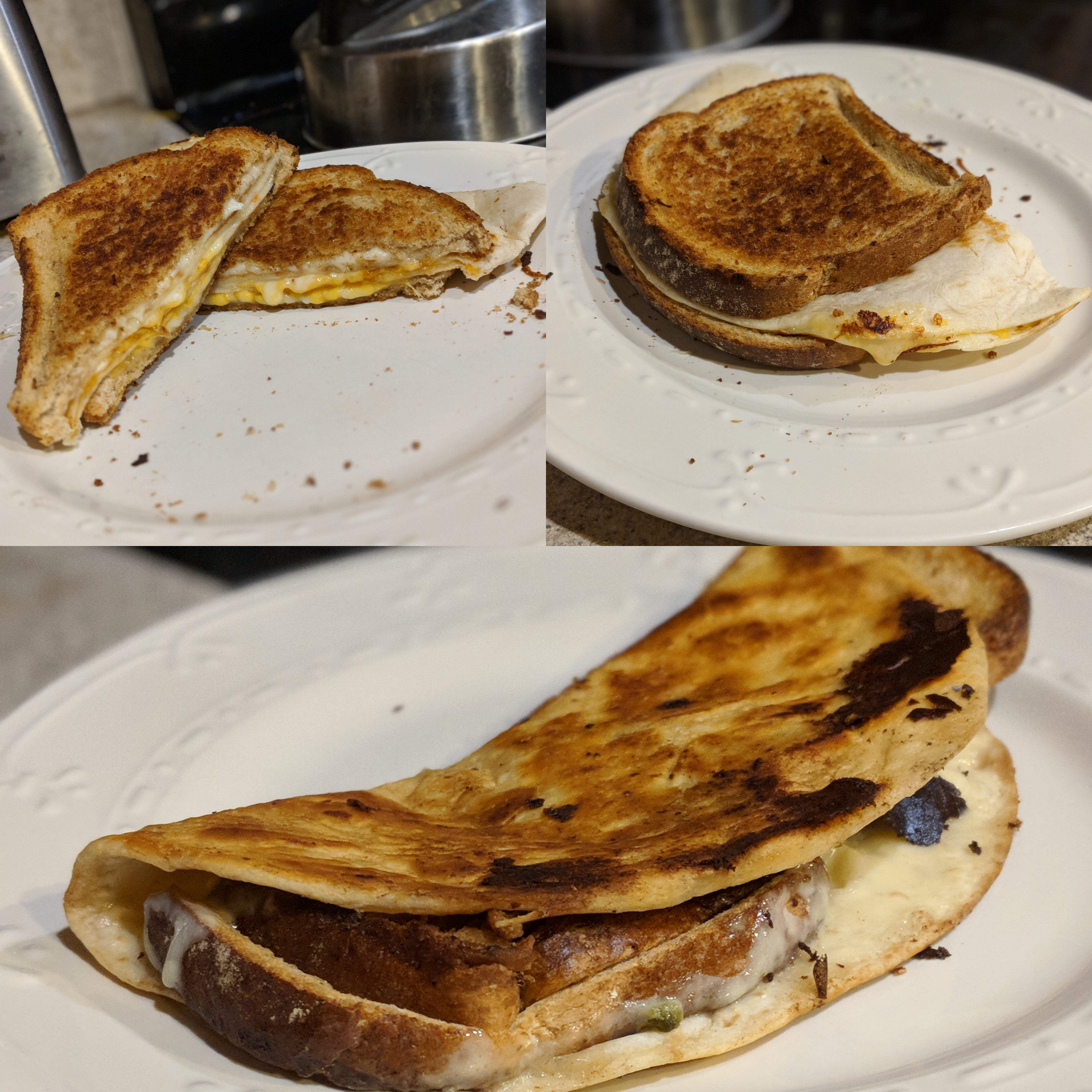 Grilled cheese inside a quesadilla OR Quesadilla inside of a grilled