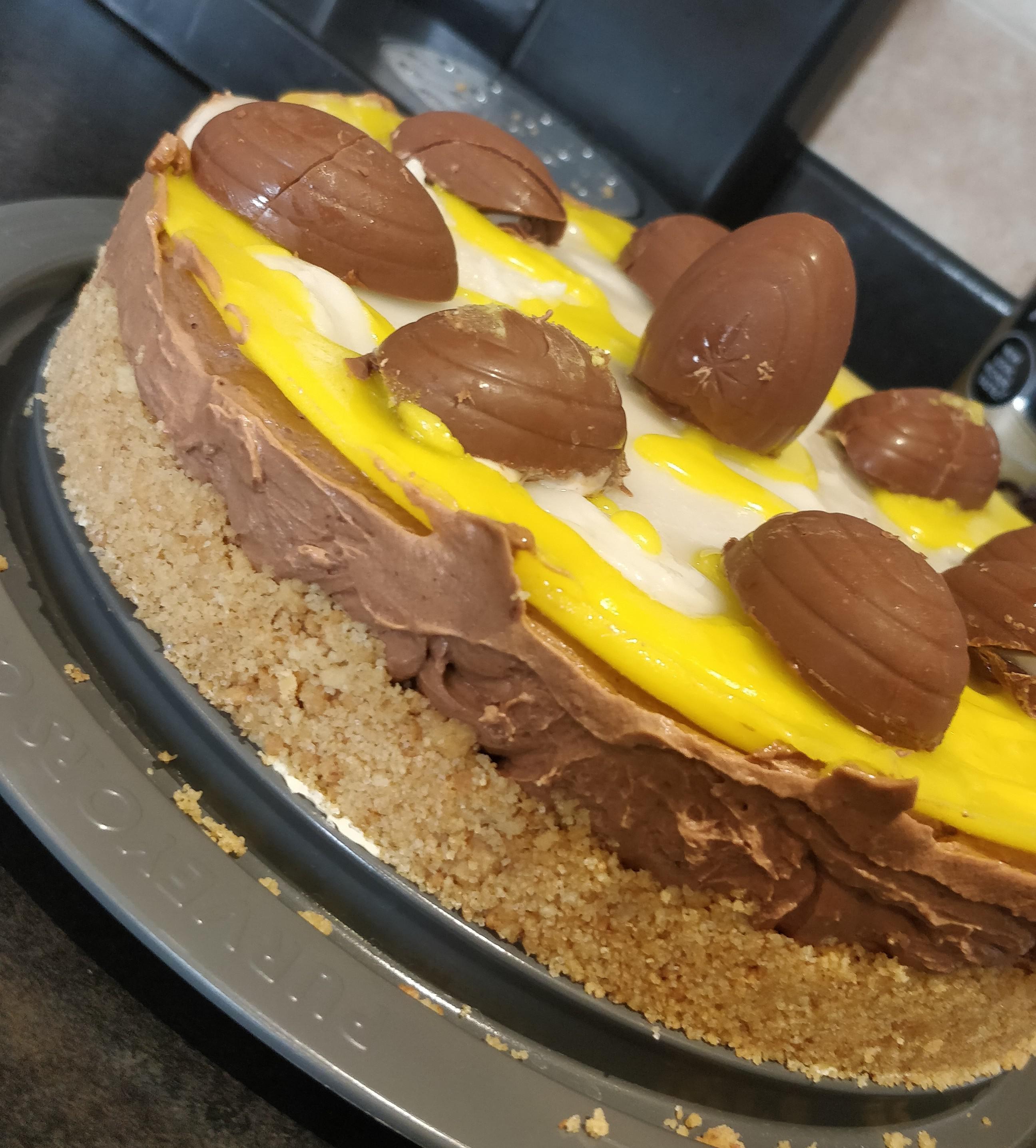 [Homemade] Cadbury creme egg chocolate cheesecake food