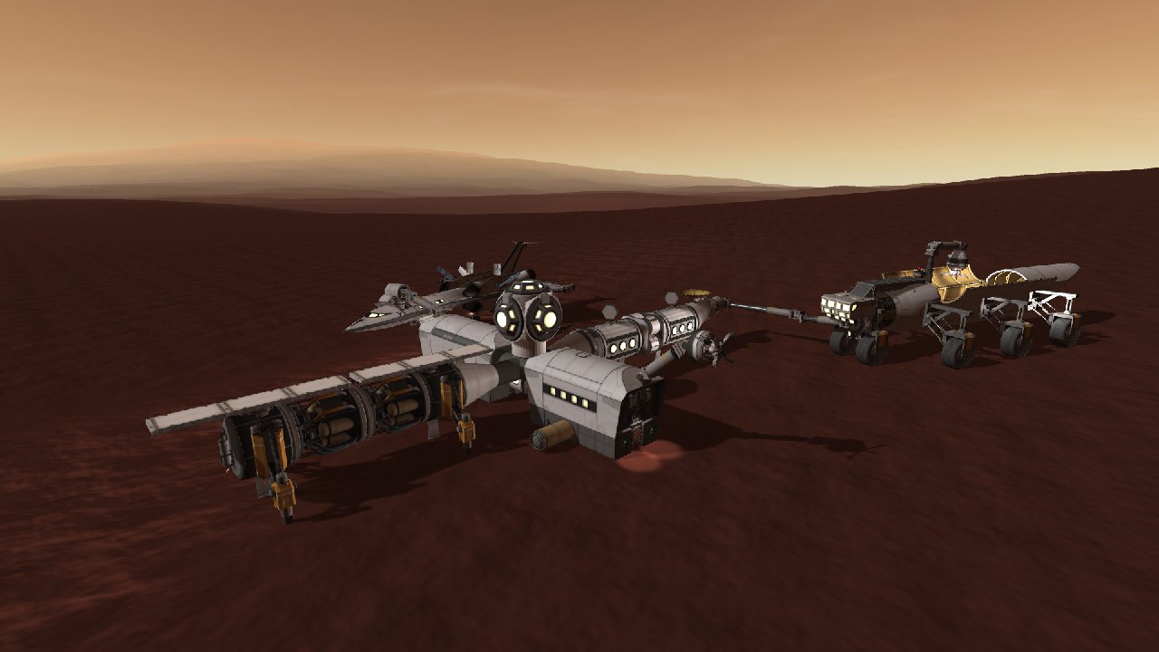 Peragus mining facility on Duna with docking ports attached to robotic