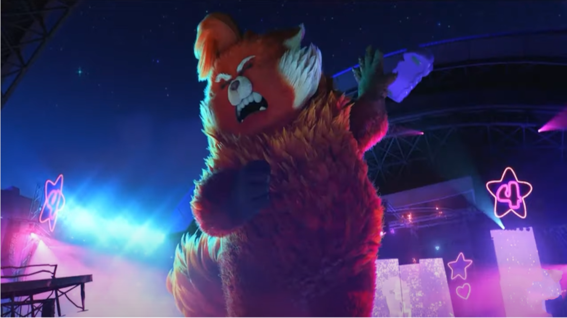 In Turning Red (2022), Ming tells the audience at the 4-Town concert to, "put some clothes on