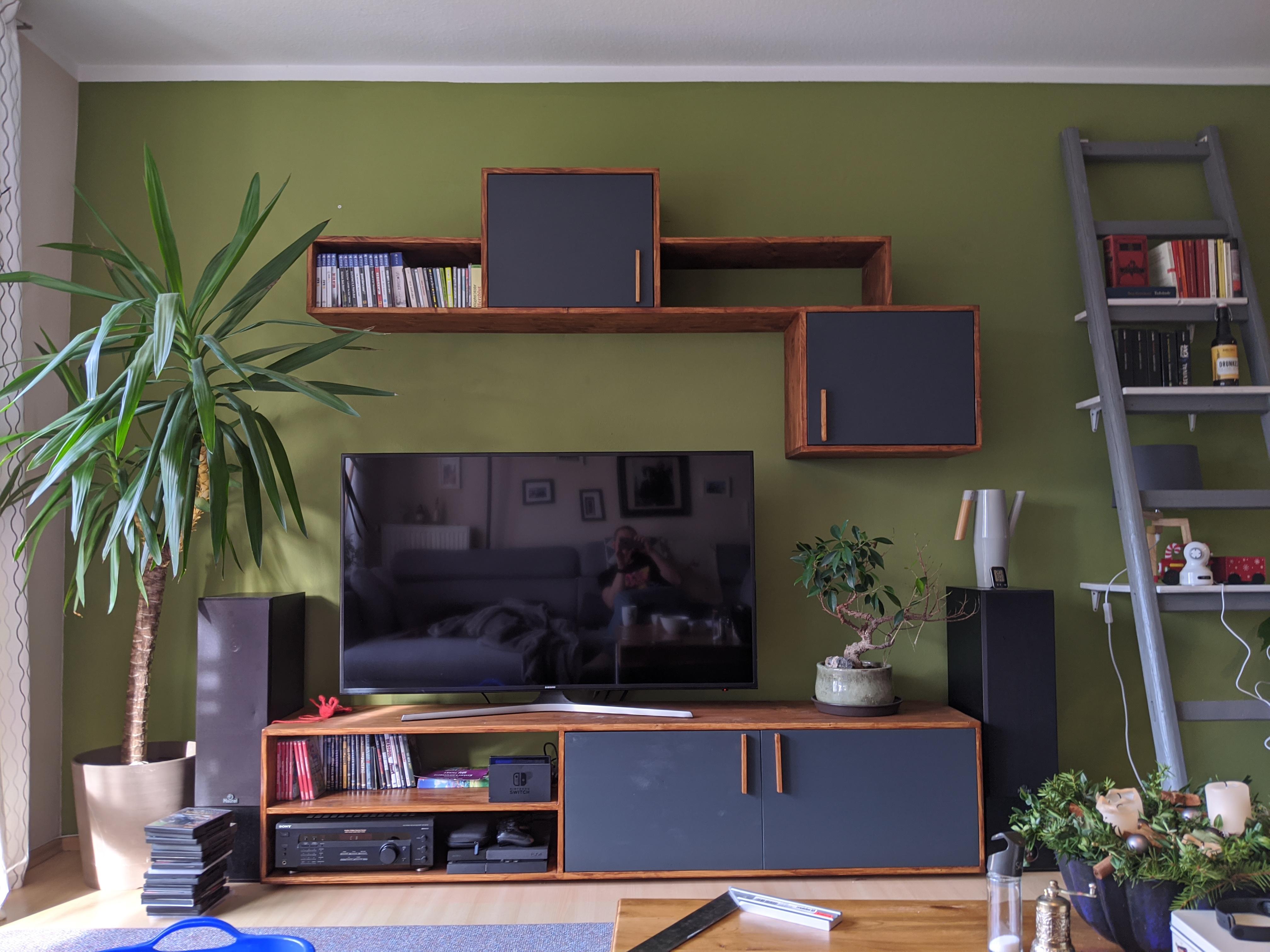 TV Wall my very 1st woodworking project made from spruce. I had so