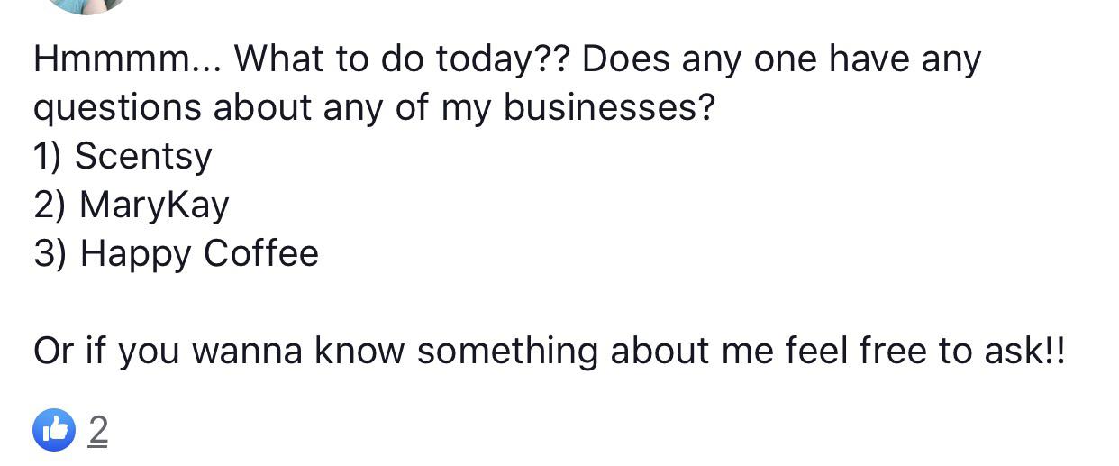 She won’t even say the name of the coffee MLM. antiMLM