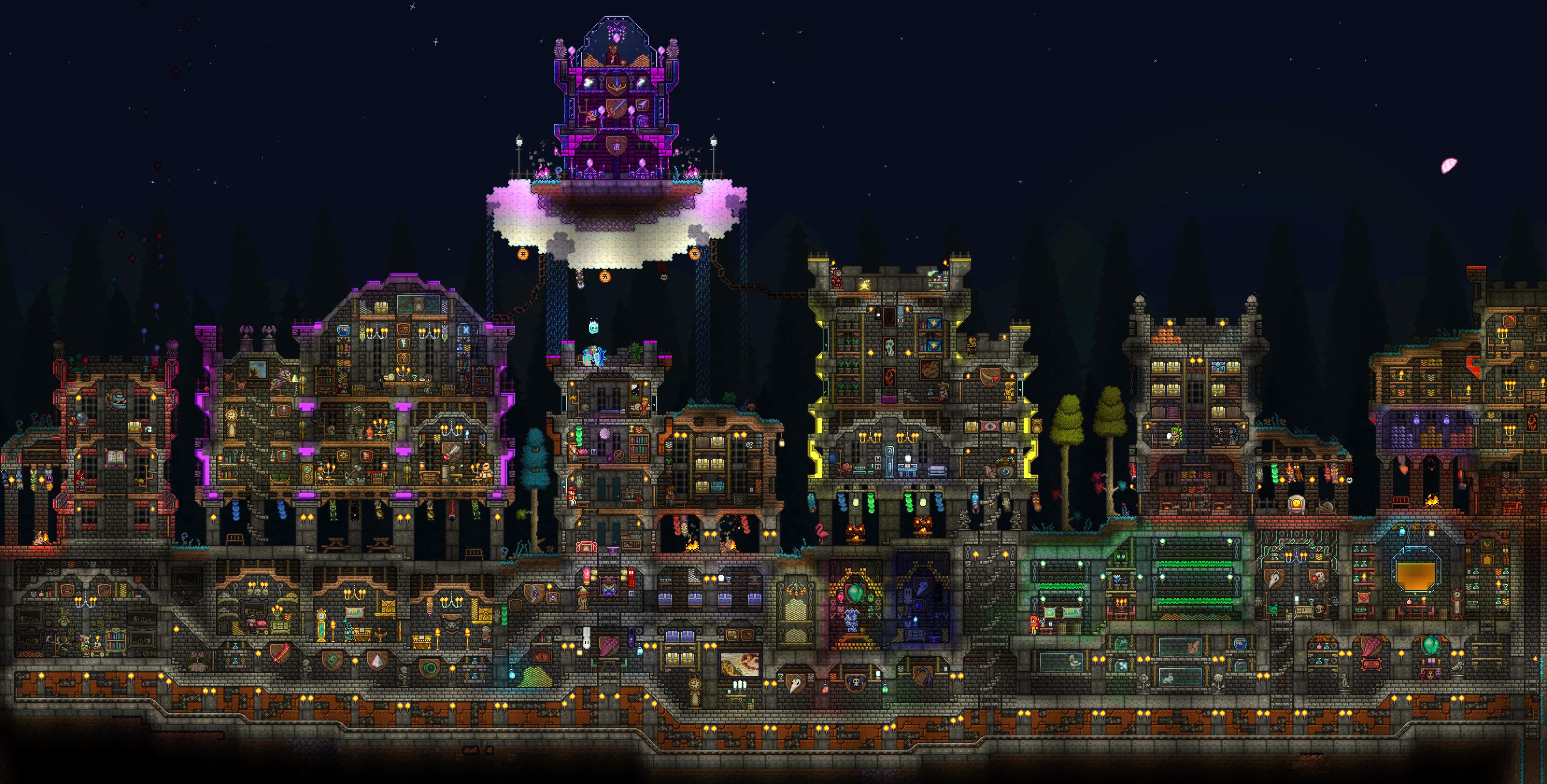 The Town by night r/Terraria