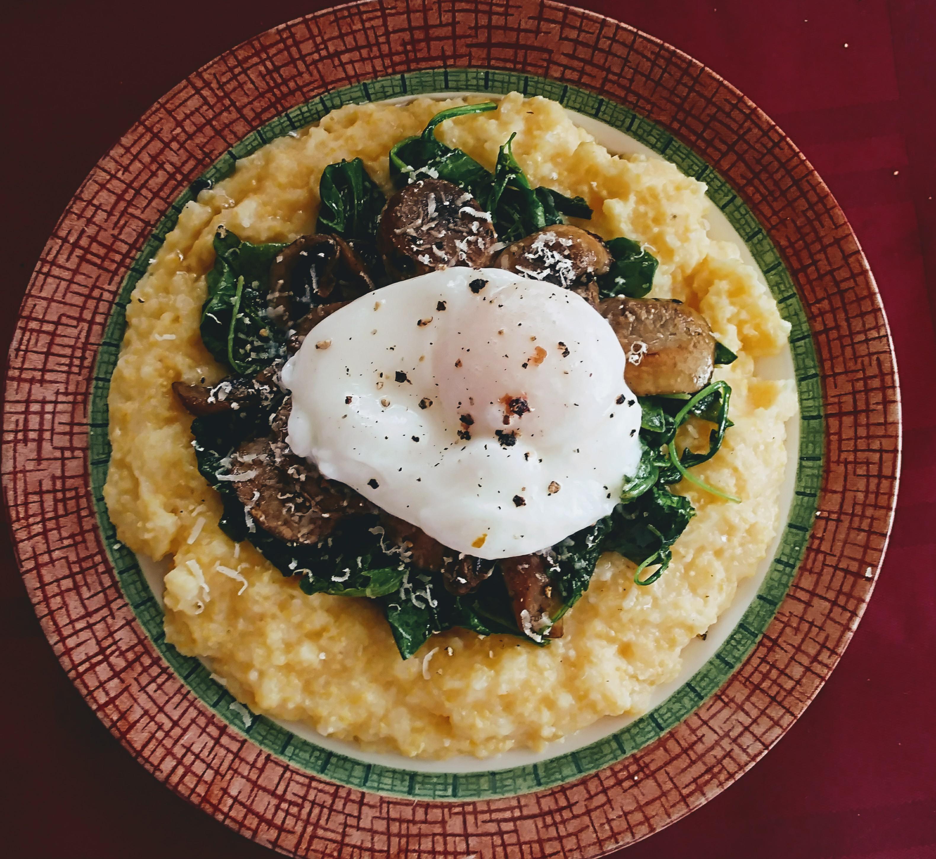 [Homemade] Parmesan Polenta w/ Sauteed Baby Spinach/Arugula, Buttered