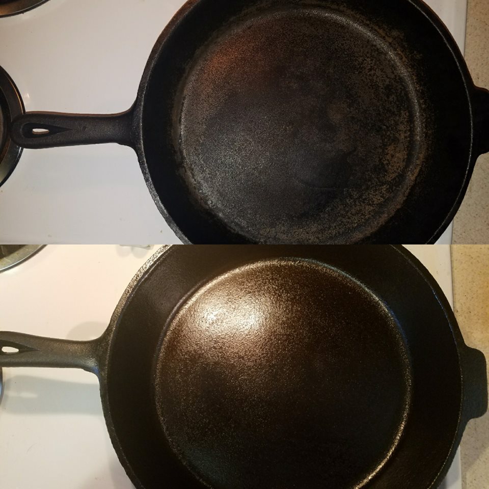 Reseasoned my large pan using the flaxseed oil method. 7 coats total