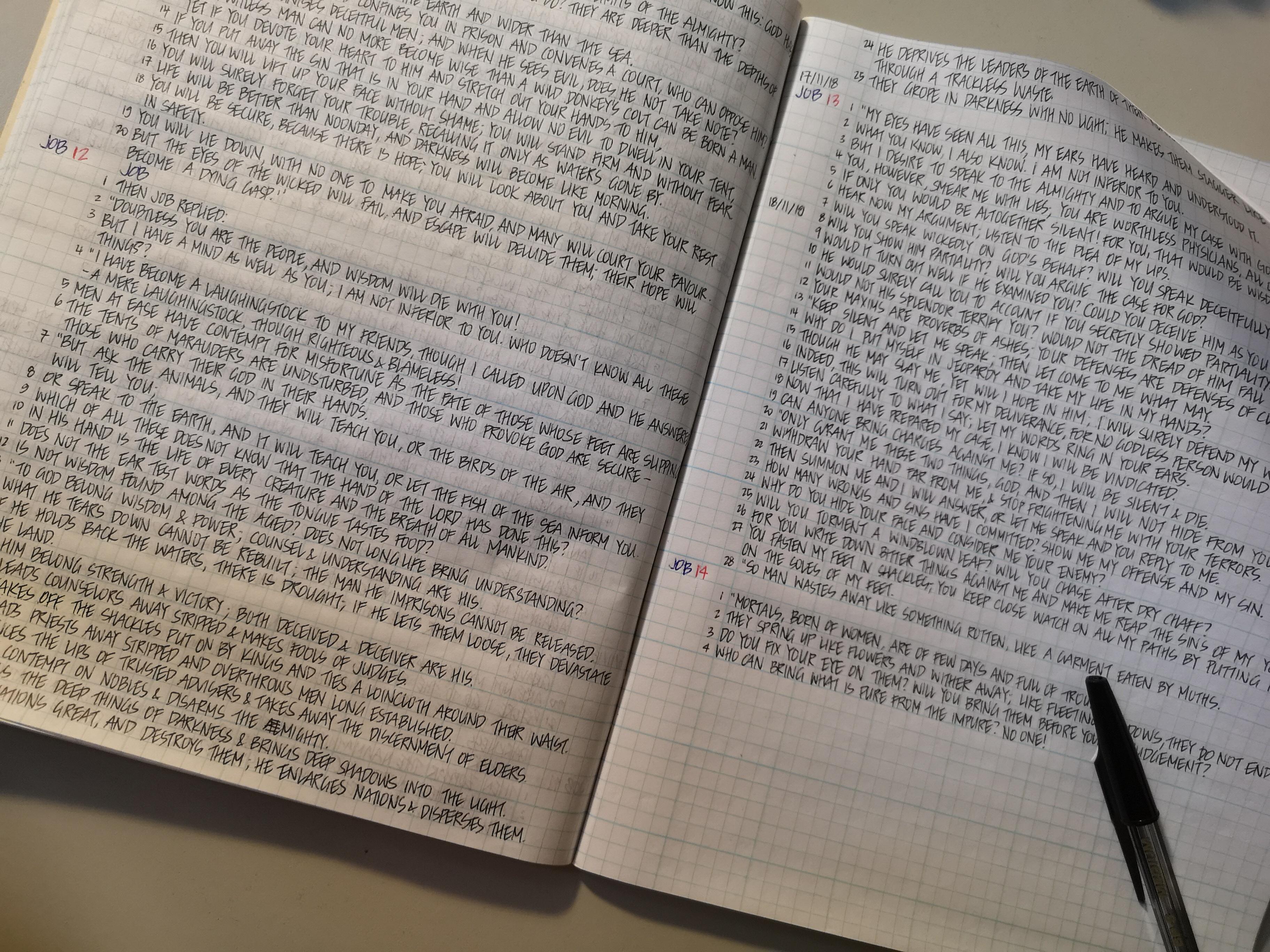 Currently writing out the bible Handwriting