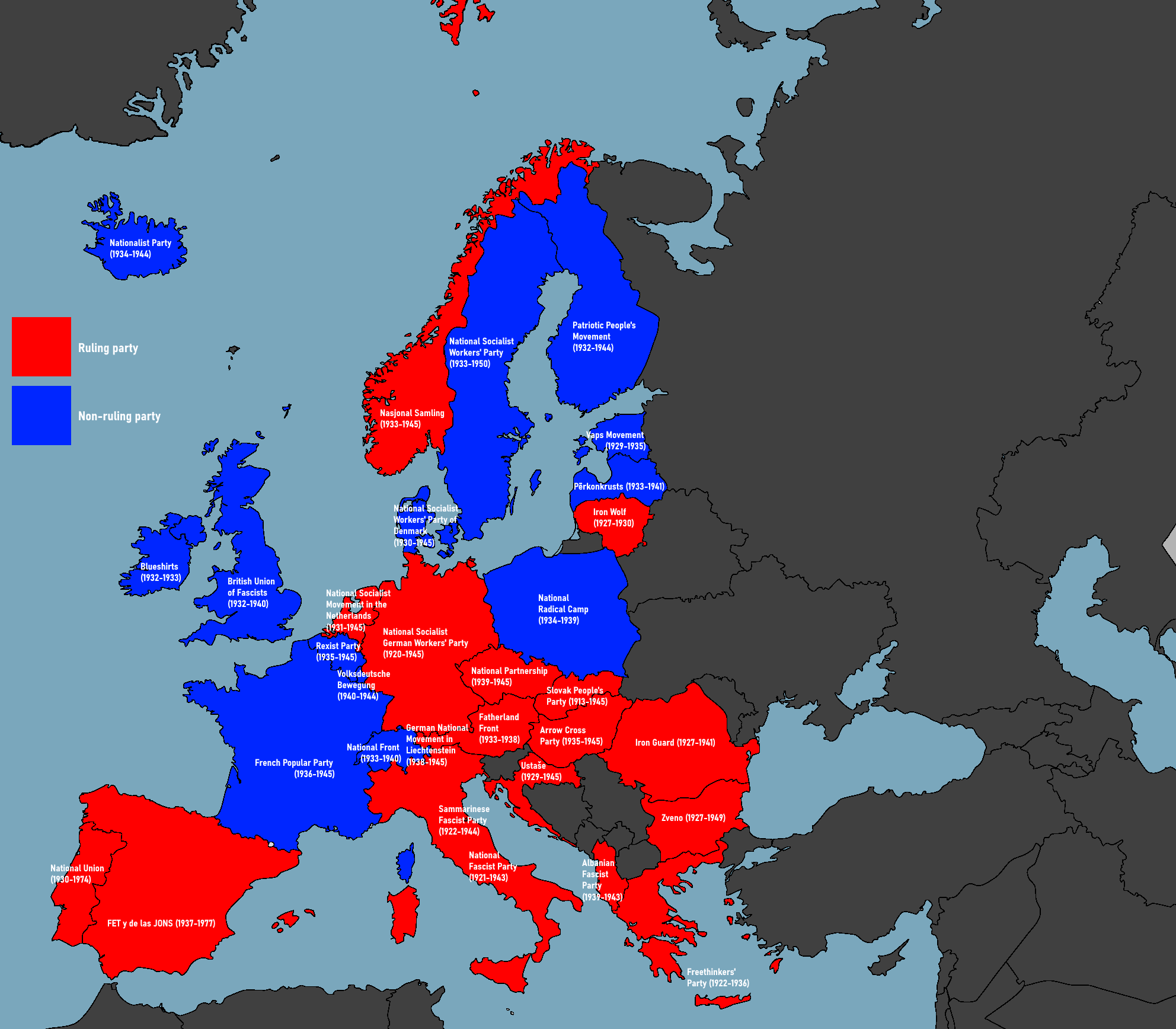 Pre1945 fascist movements in Europe MapPorn