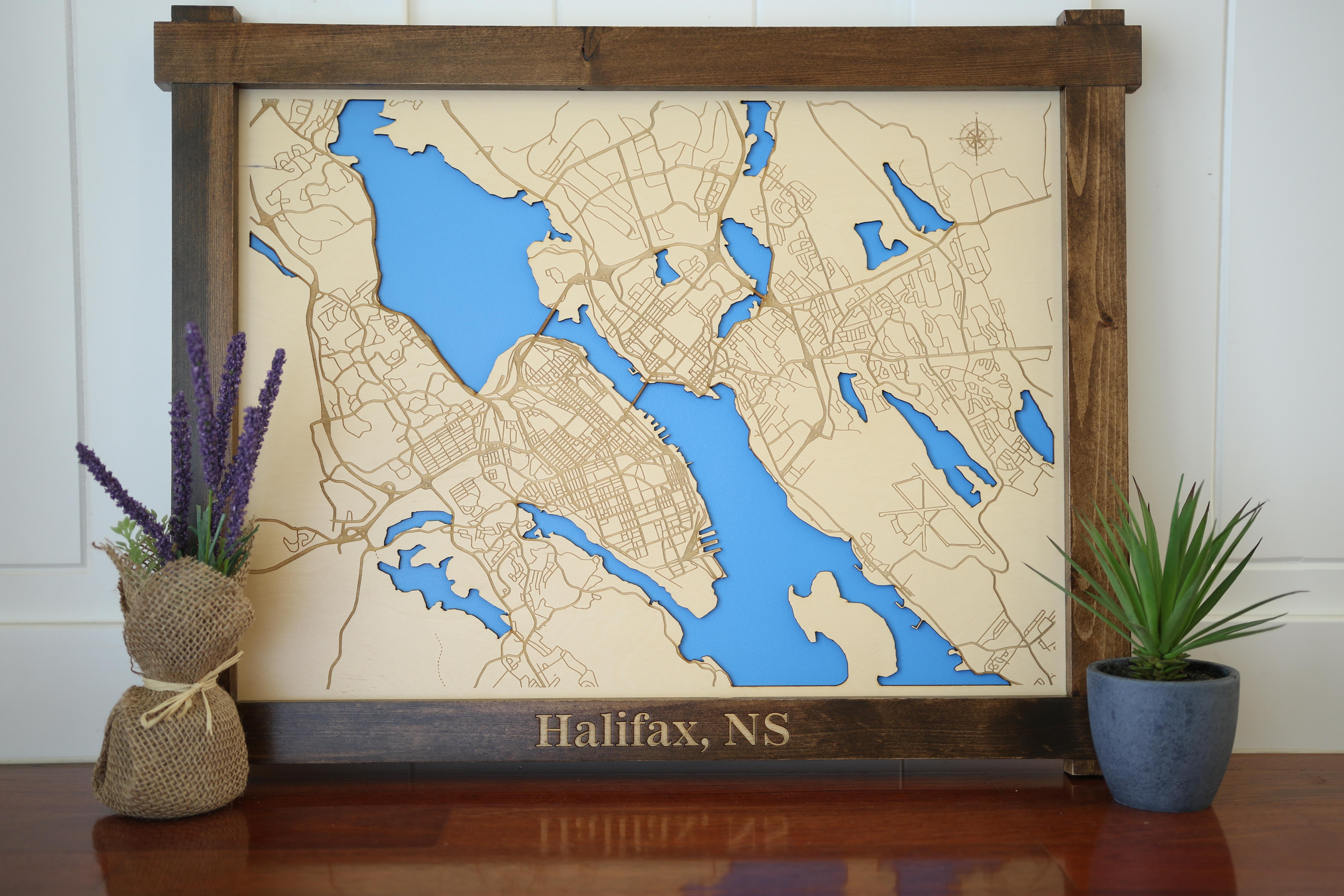 Wooden map of Halifax I made (laser engraved) r/halifax