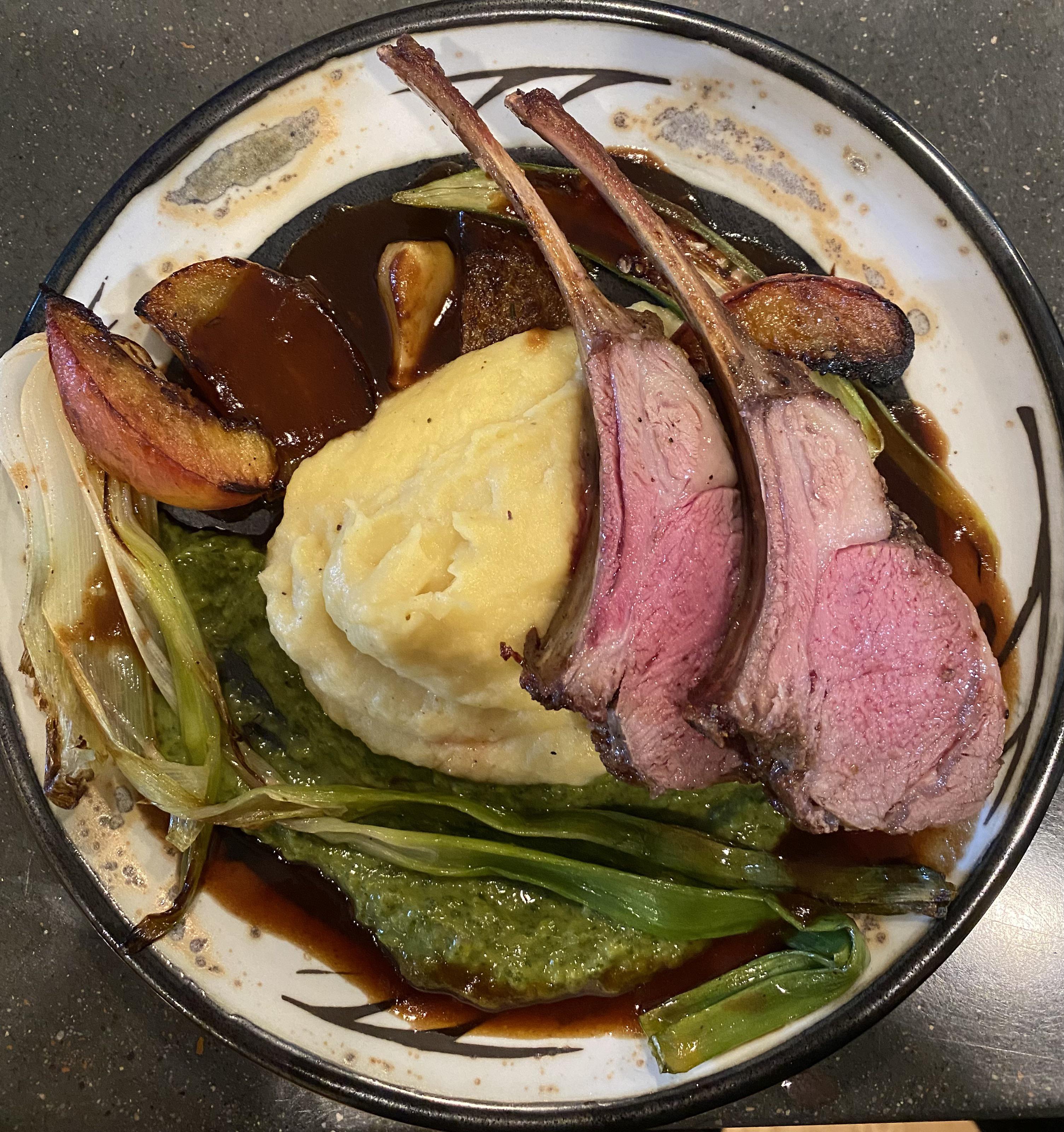 SomeBabble [Homemade] lamb rack, parsnip purée, honey roasted beet