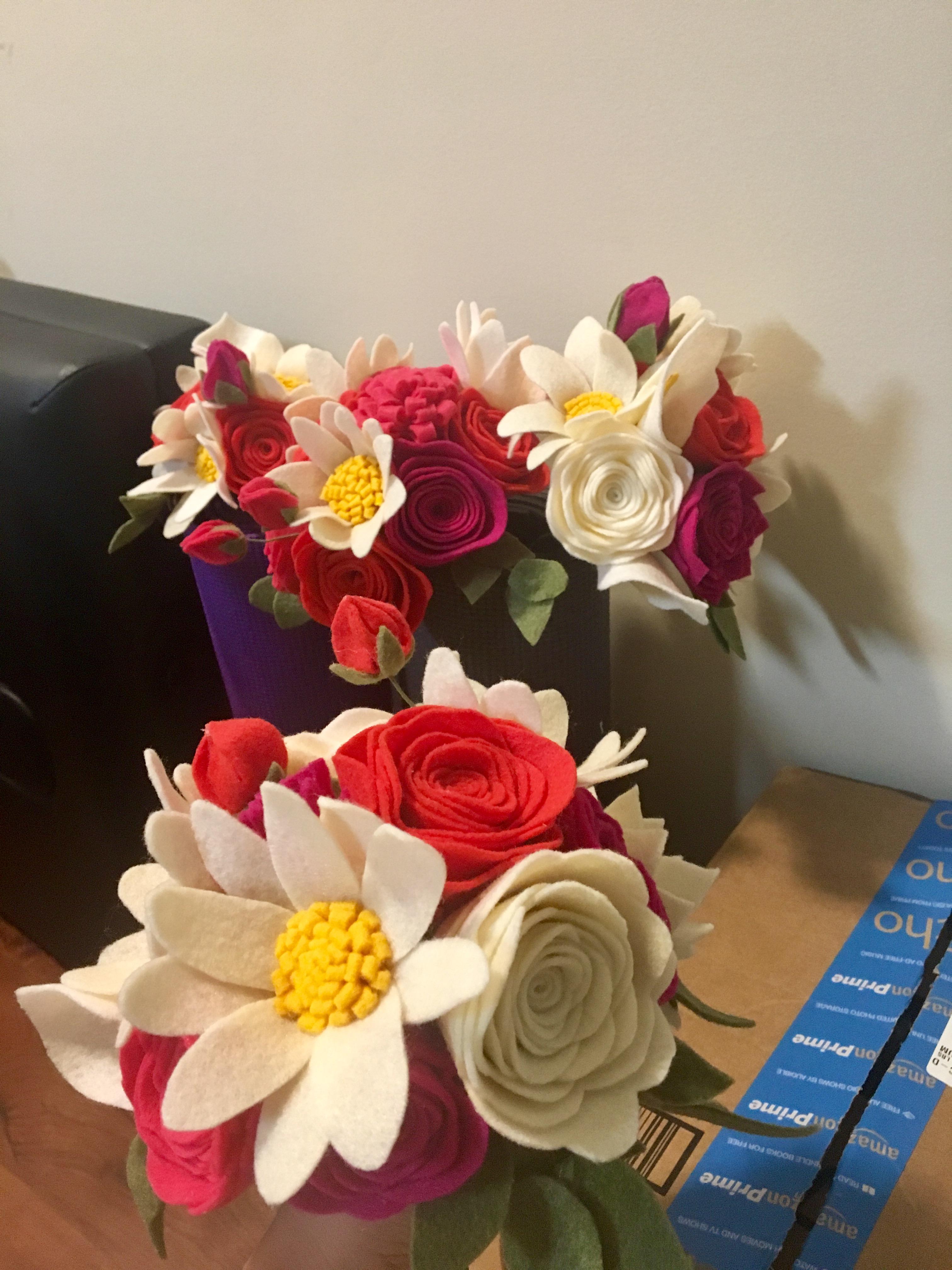 Made my own bouquets (8) out of felt for less than 45. It's a tedious