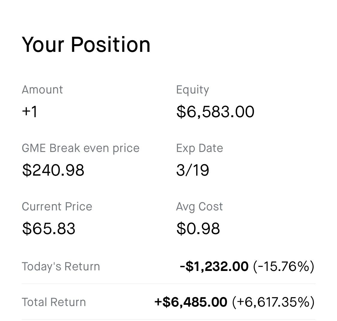 98——> 6,485.00 and counting.💎🤚🏾 r/wallstreetbets